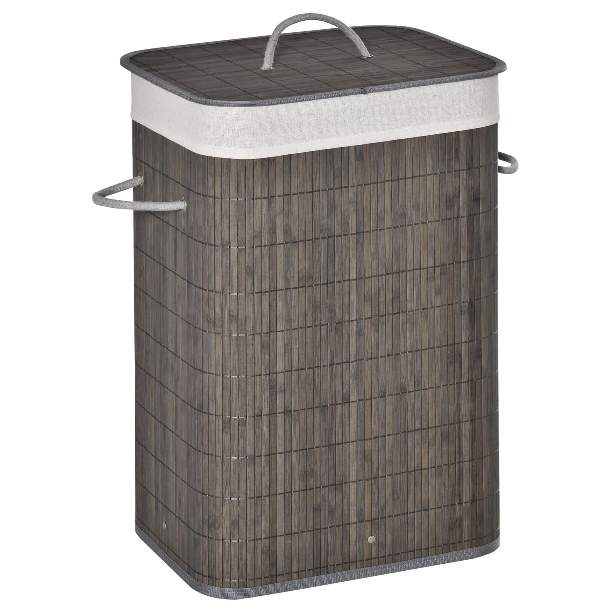 HOMCOM Collapsible Laundry Caddy: Flip-Lid Hamper with Removable Liner, String Handles, Water-Resistant, Foldable, Grey | Aosom UK