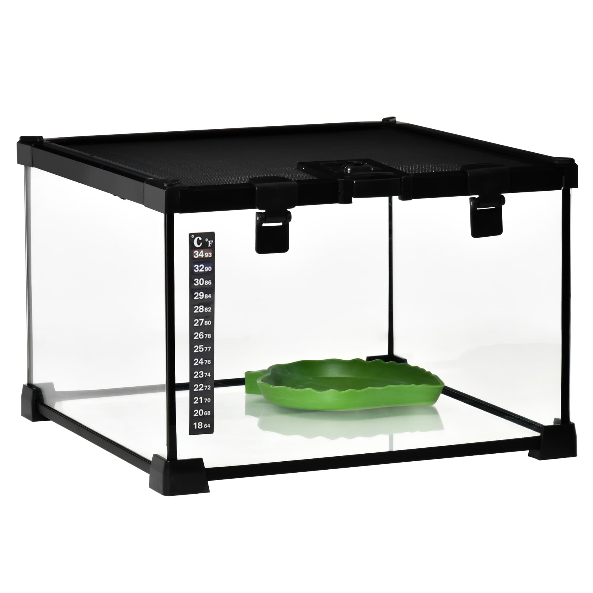 PawHut 30 x 30 x 20 cm Reptile Glass Terrarium, Pet Breeding Tank with Patch Thermometer, Climbing Pet Habitat for Reptiles | Aosom UK