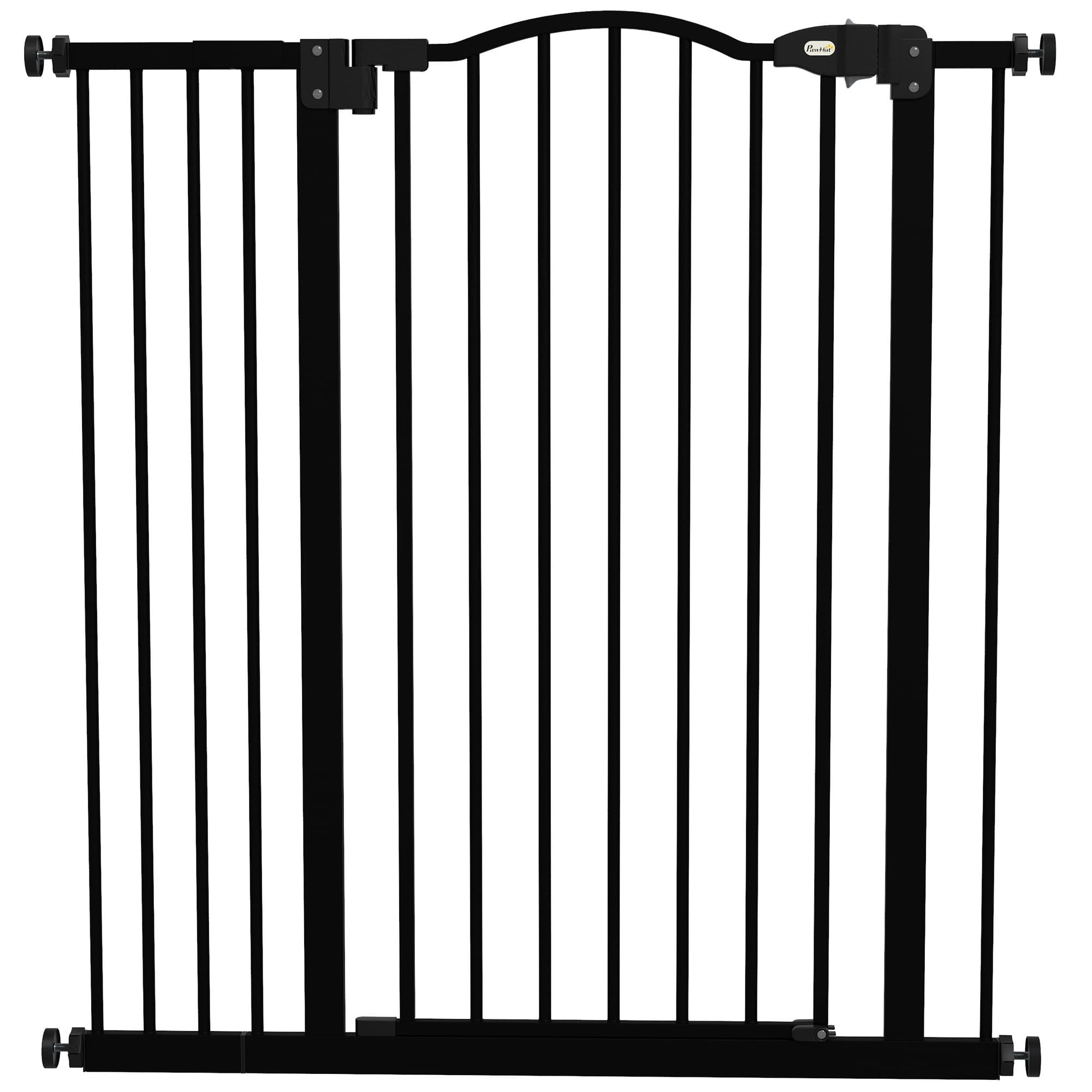 PawHut Adjustable Safety Barrier, Metal Pet Gate with Auto-Lock & No-Drill Installation, for Doorways & Stairways, 74-94cm, Black | Aosom UK