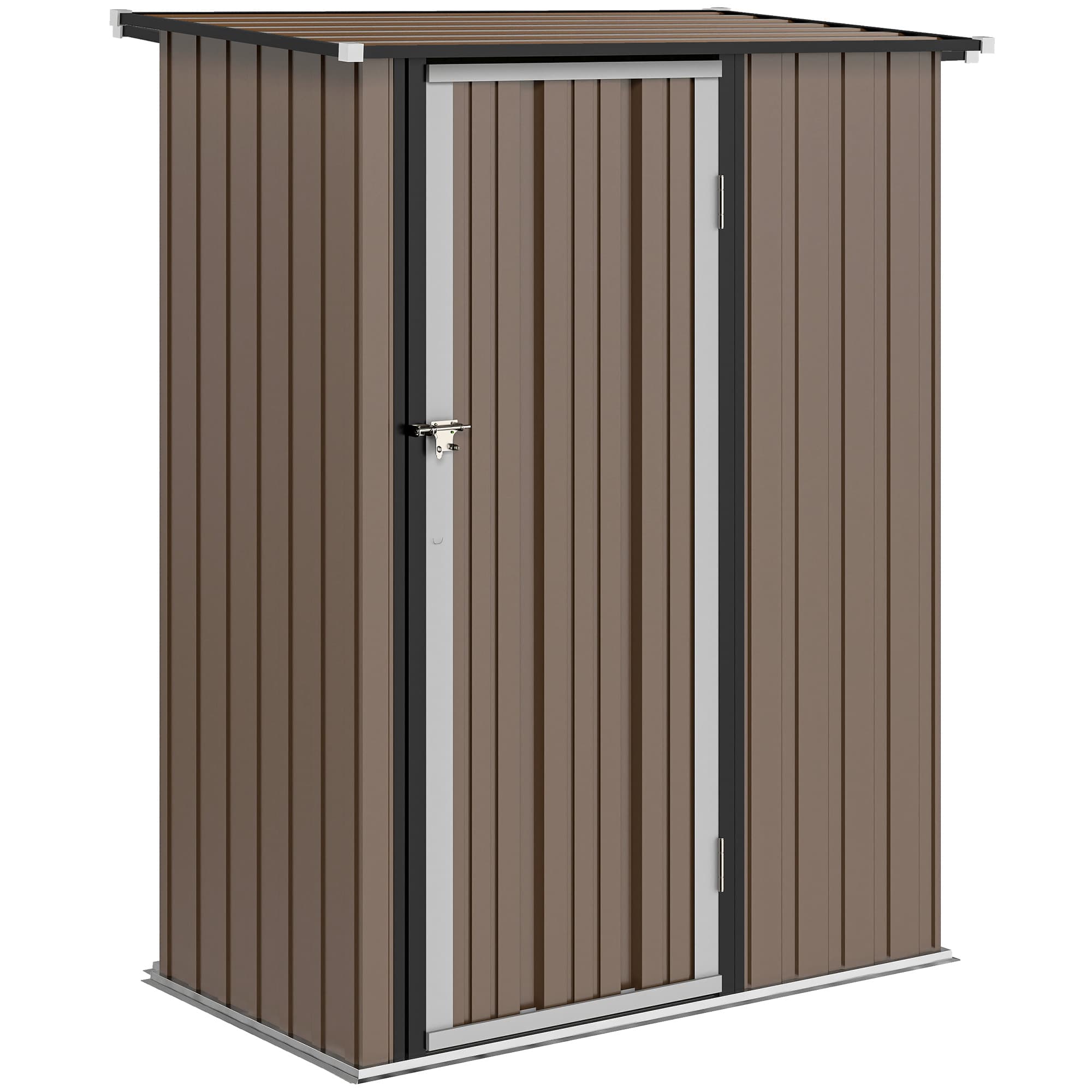 Outsunny 5 x 3ft Garden Storage Shed with Sloped Roof, Lockable Door for Tools and Equipment, Metallic, Brown | Aosom UK
