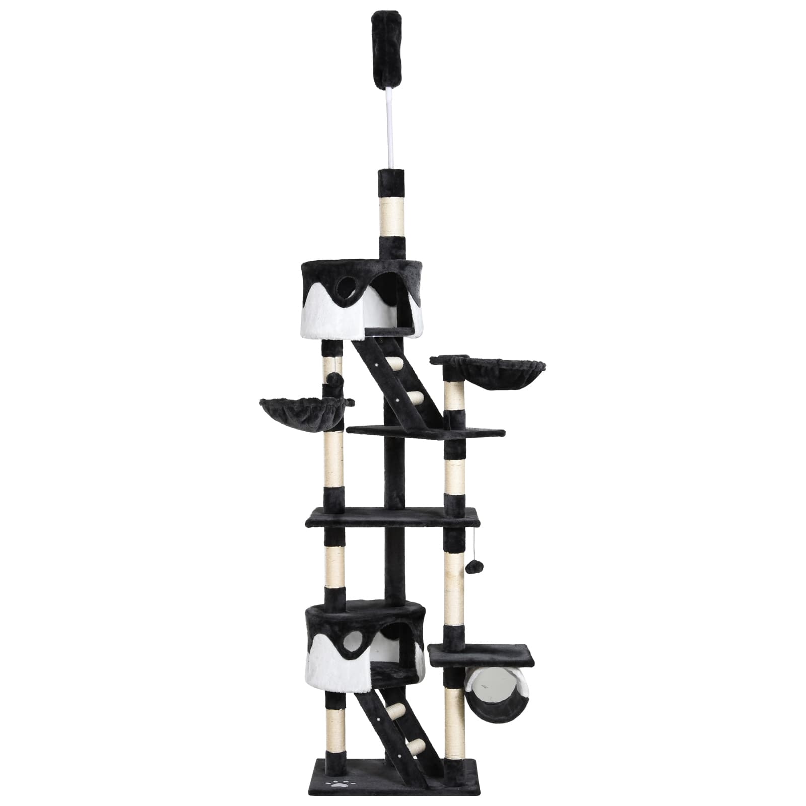 Pawhut Adjustable Cat Tree Condo, Kitten Playhouse with Scratching Posts, Fun House, Grey & White