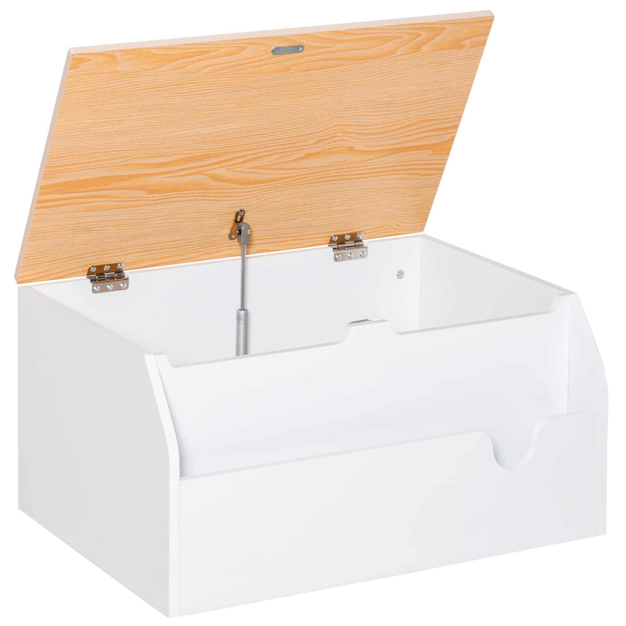 HOMCOM Toy Storage Organizer Wooden Toy Box with Book Slot, the Lid Fitted with a Gas Rod, Safe for Children, White | Aosom UK