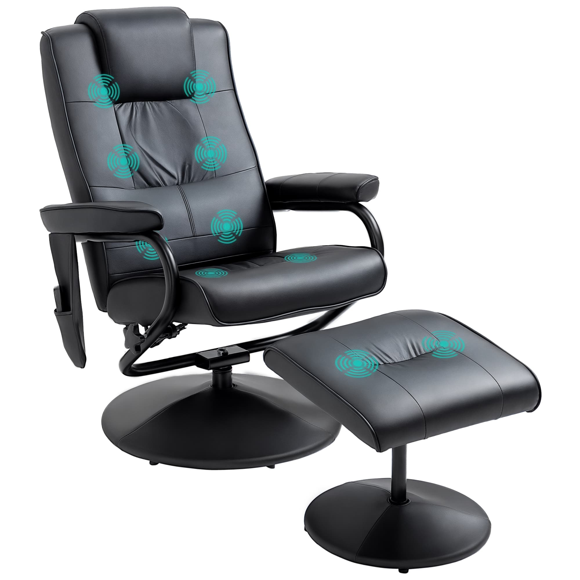 HOMCOM Manual Sofa Reclining Armchair PU Leather Massage Recliner Chair and Ottoman, Black