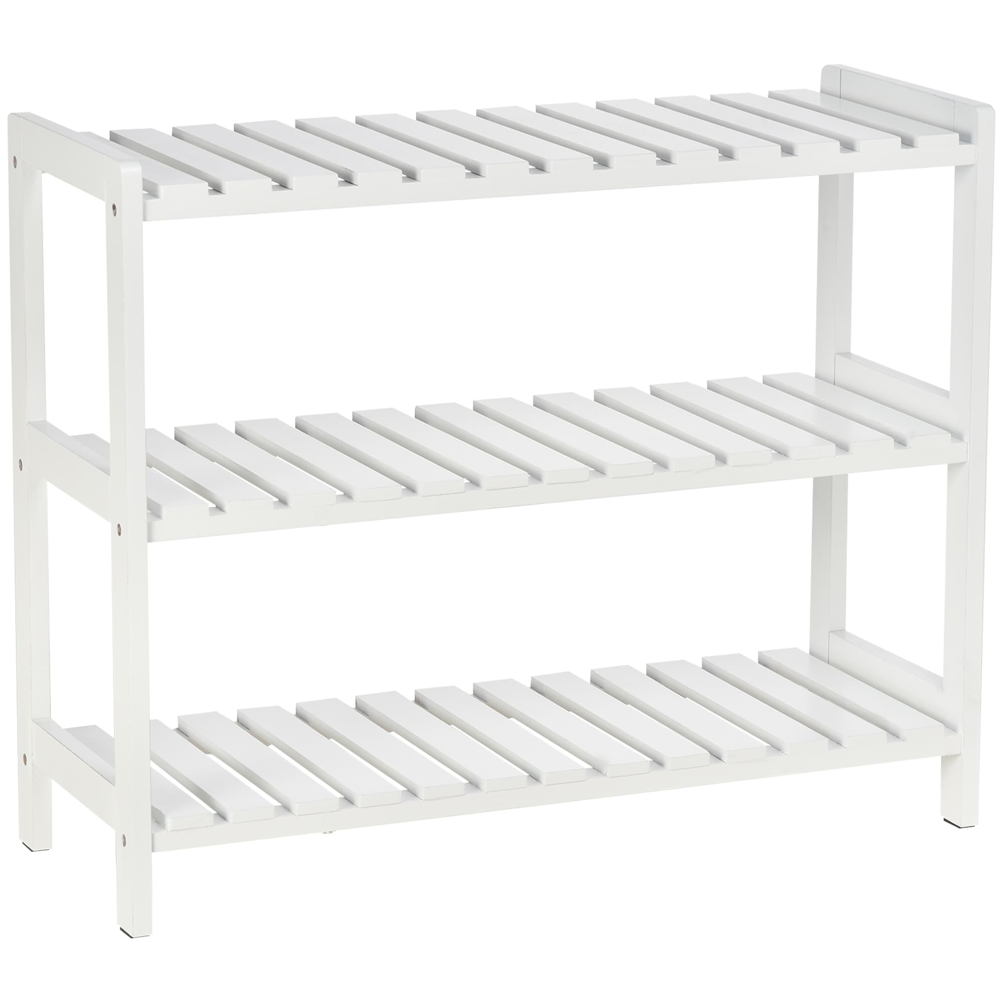 HOMCOM Shoe Sanctuary: 3-Tier Slatted Shoe Rack, Wooden Frame, Spacious and Hygienic Storage, 70L x 26W x 57.5H cm, White | Aosom UK