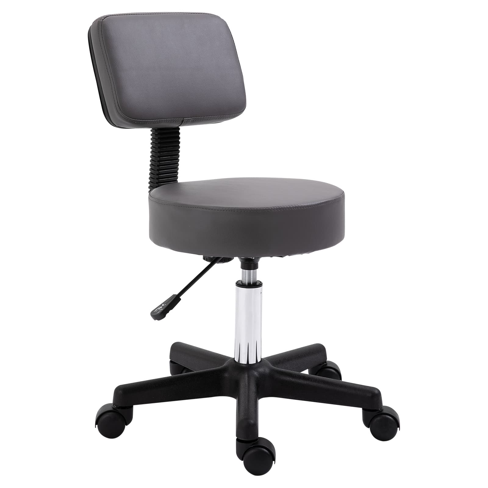 HOMCOM Beautician's Swivel Salon Chair w/ Padded Seat Back 5 Wheels Adjustable Height Salon Hairdressers Tattoo Spa Rolling Cushion, Grey | Aosom UK