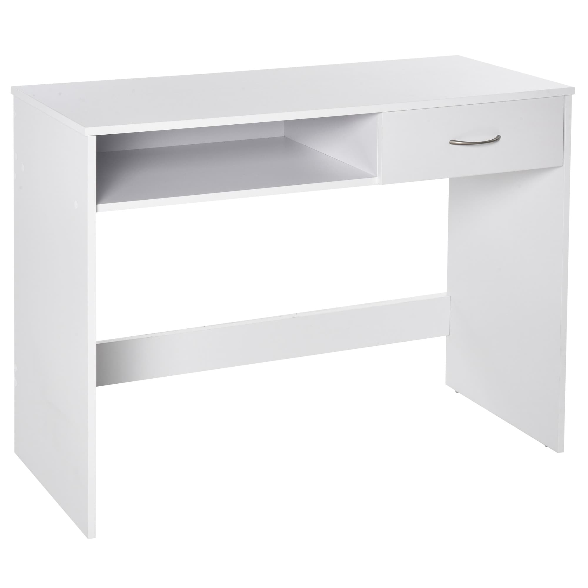 HOMCOM Computer Desk with Shelf Drawer, Study Table with Storage Compartment, Writing Station, Stylish Display Storage, White | Aosom UK