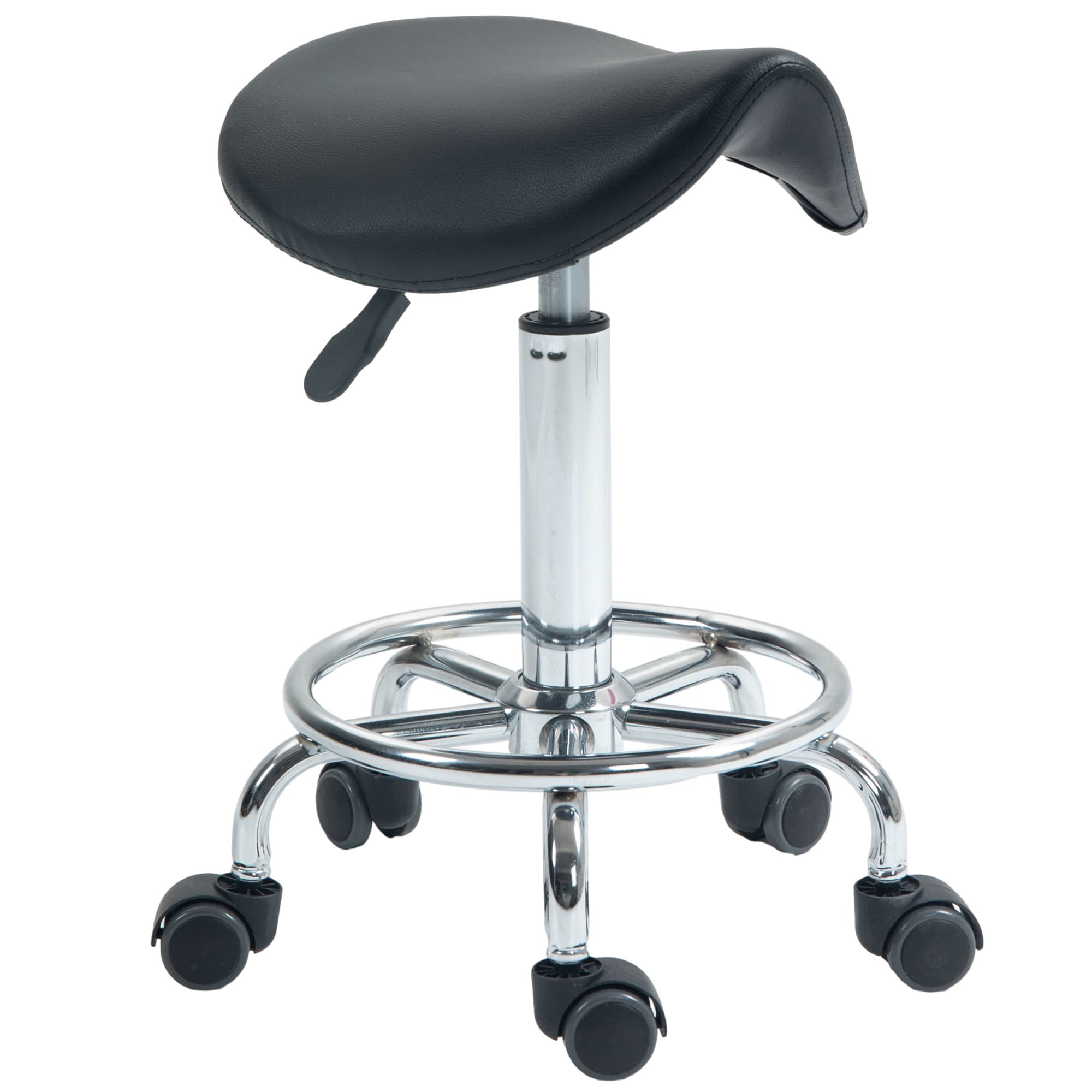 HOMCOM Salon Saddle Stool, Rolling Saddle Chair for Massage, Spa, Clinic, Beauty, Hairdressing and Tattoo, Black | Aosom UK
