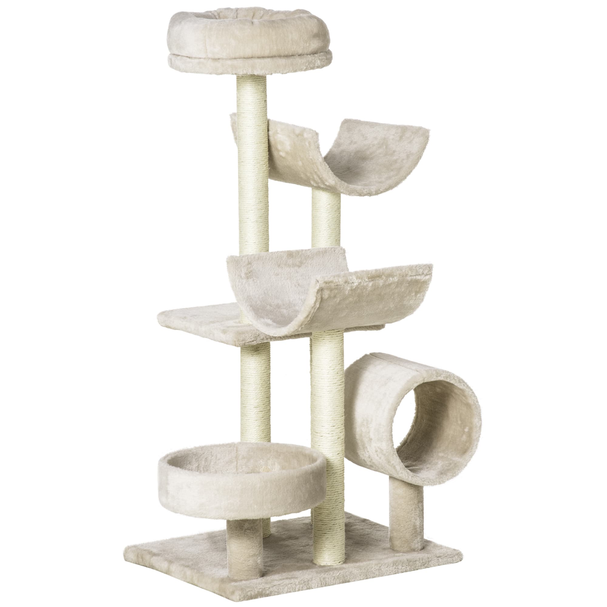 PawHut Cat Tree, Plush, 50Lx40Wx105H cm-Beige | Aosom UK