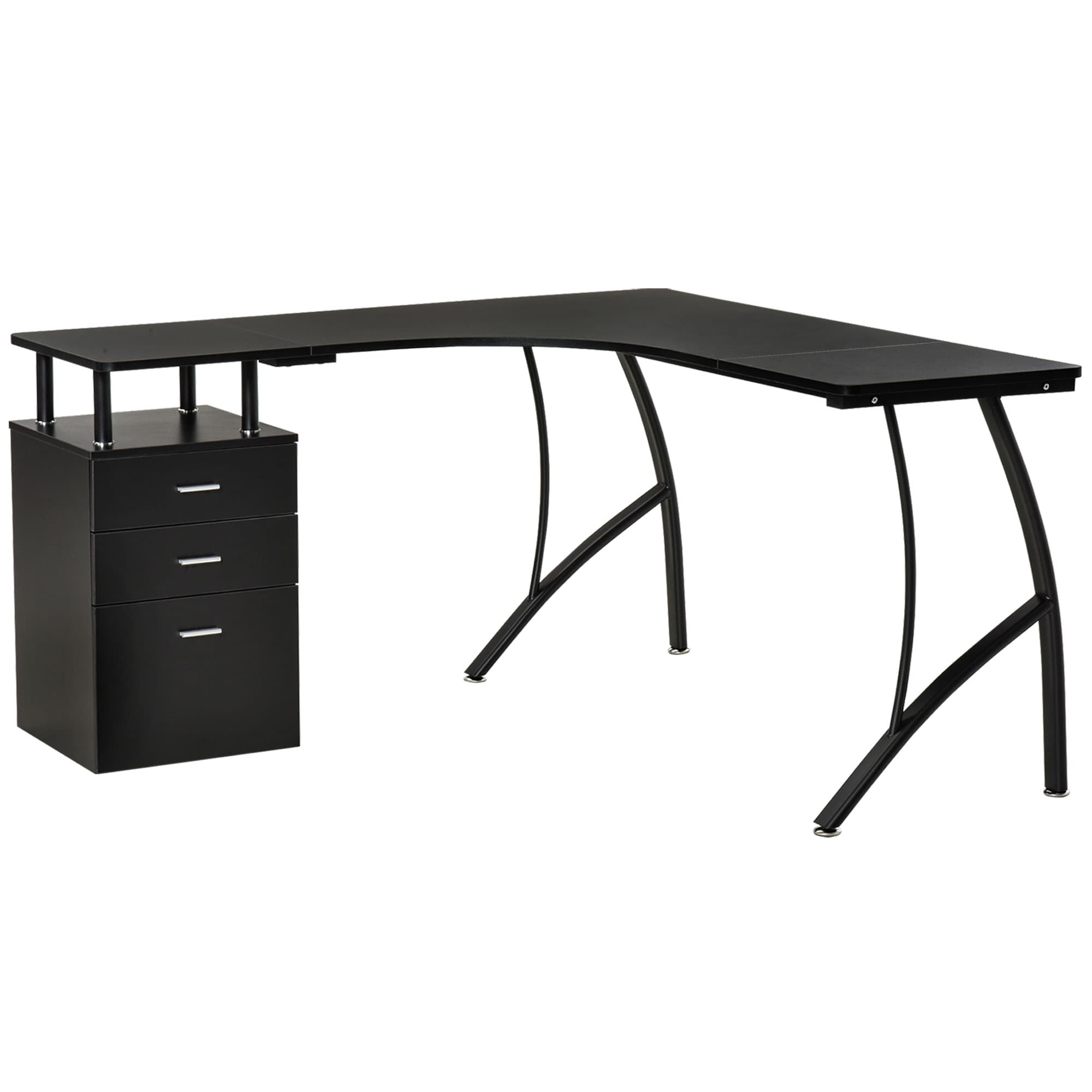 HOMCOM L-Shaped Computer Desk Table with Storage Drawer Home Office Corner Industrial Style Workstation, Black