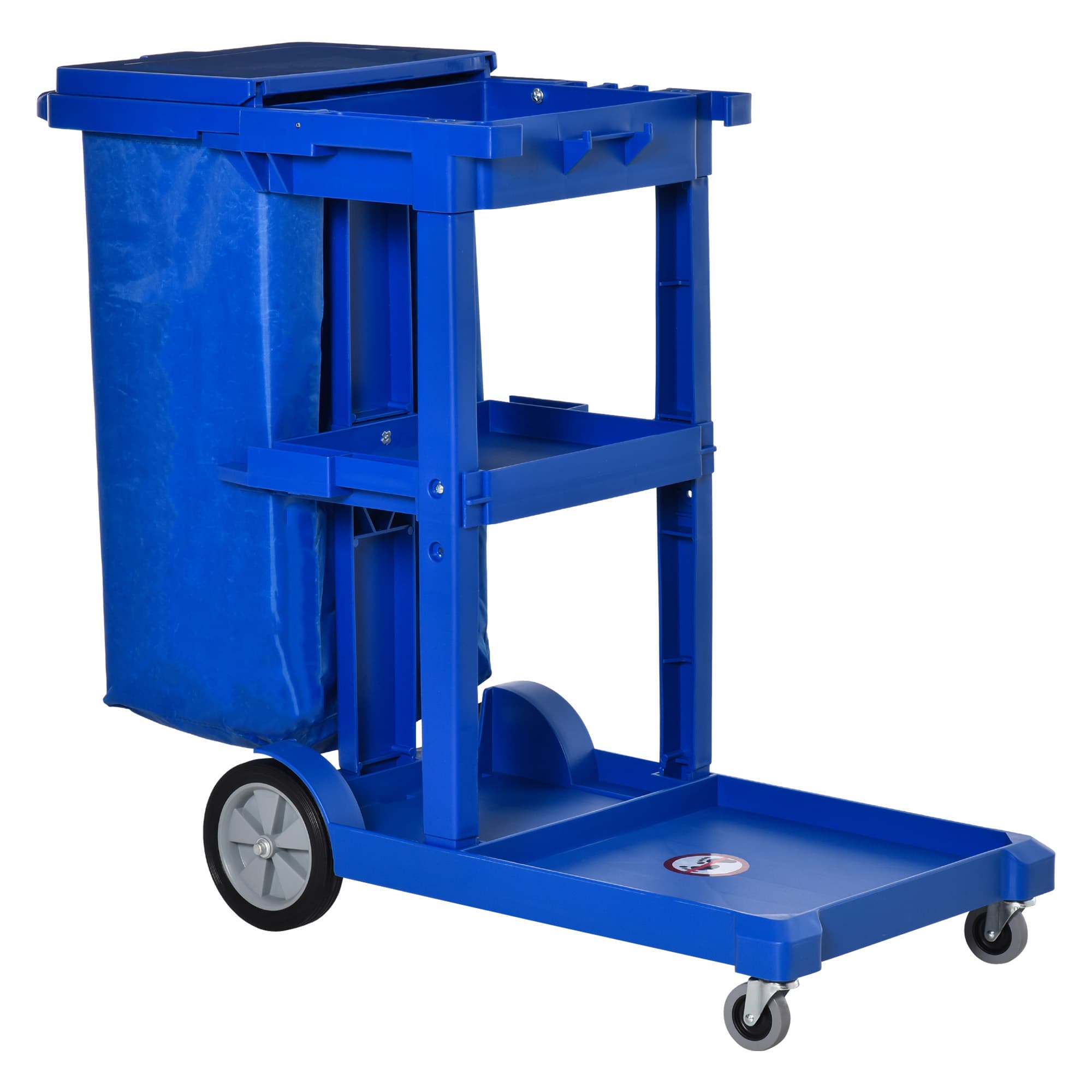 HOMCOM Cleaning Carts On Wheels, Janitorial Trolley, Housekeeping Utility Service Unit w/ 3 Tier Shelves, Rubbish Bag and Hooks | Aosom UK