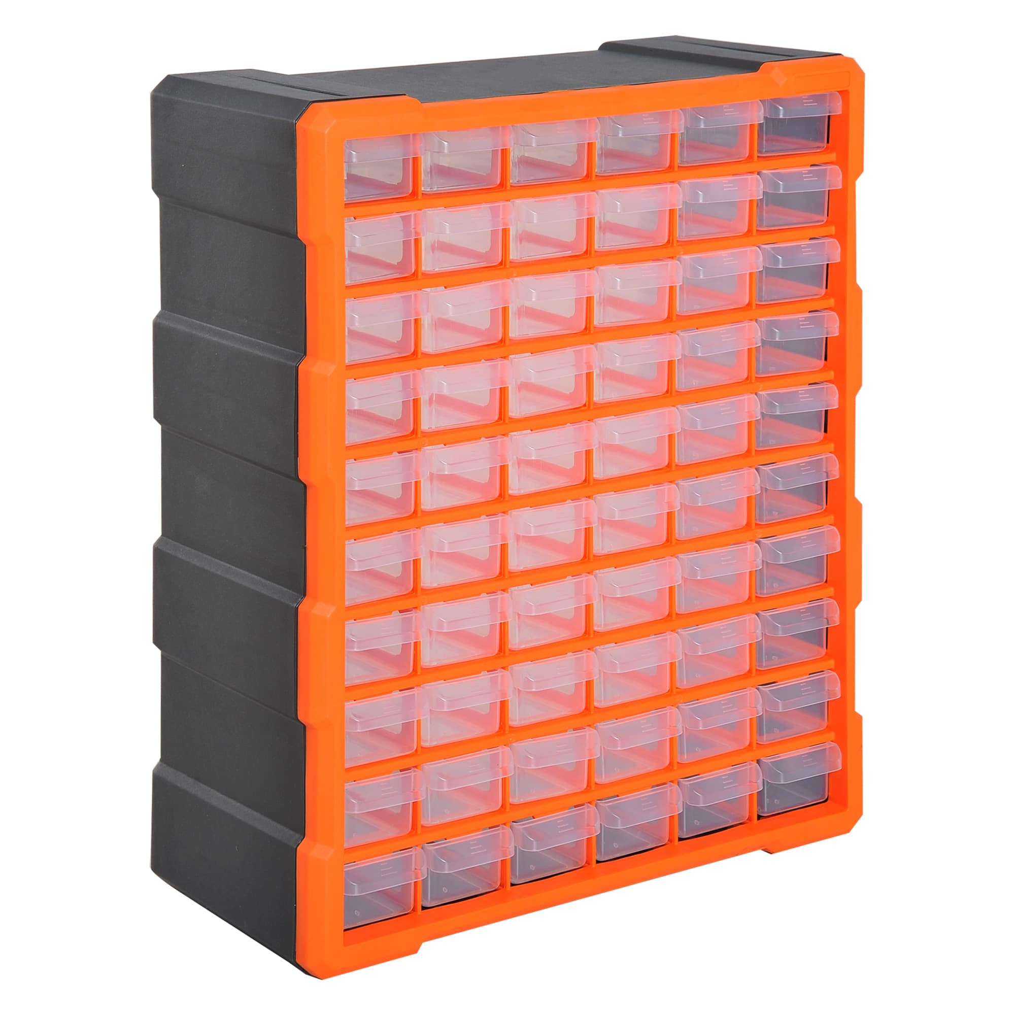 DURHAND Wall-Mounted Marvel: 60-Drawer Cabinet for Meticulous Organisation, Garage & Workshop Essential, Clear Orange | Aosom UK