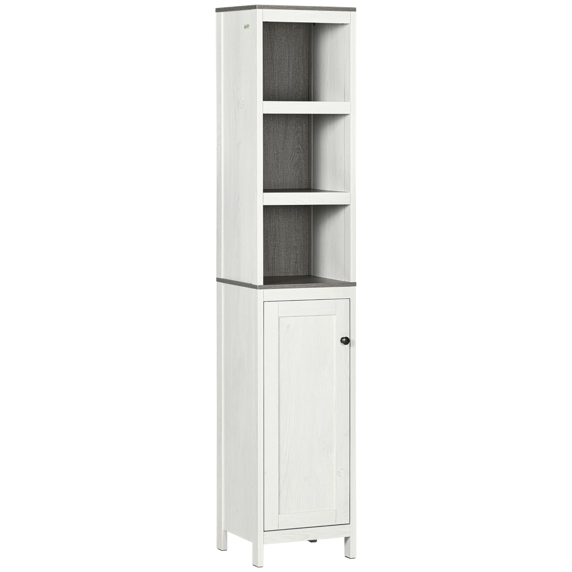 Kleankin Narrow Bathroom Cabinet, Tall Storage Unit with 3 Shelves, Adjustable Interior Shelf, Vintage White | Aosom UK