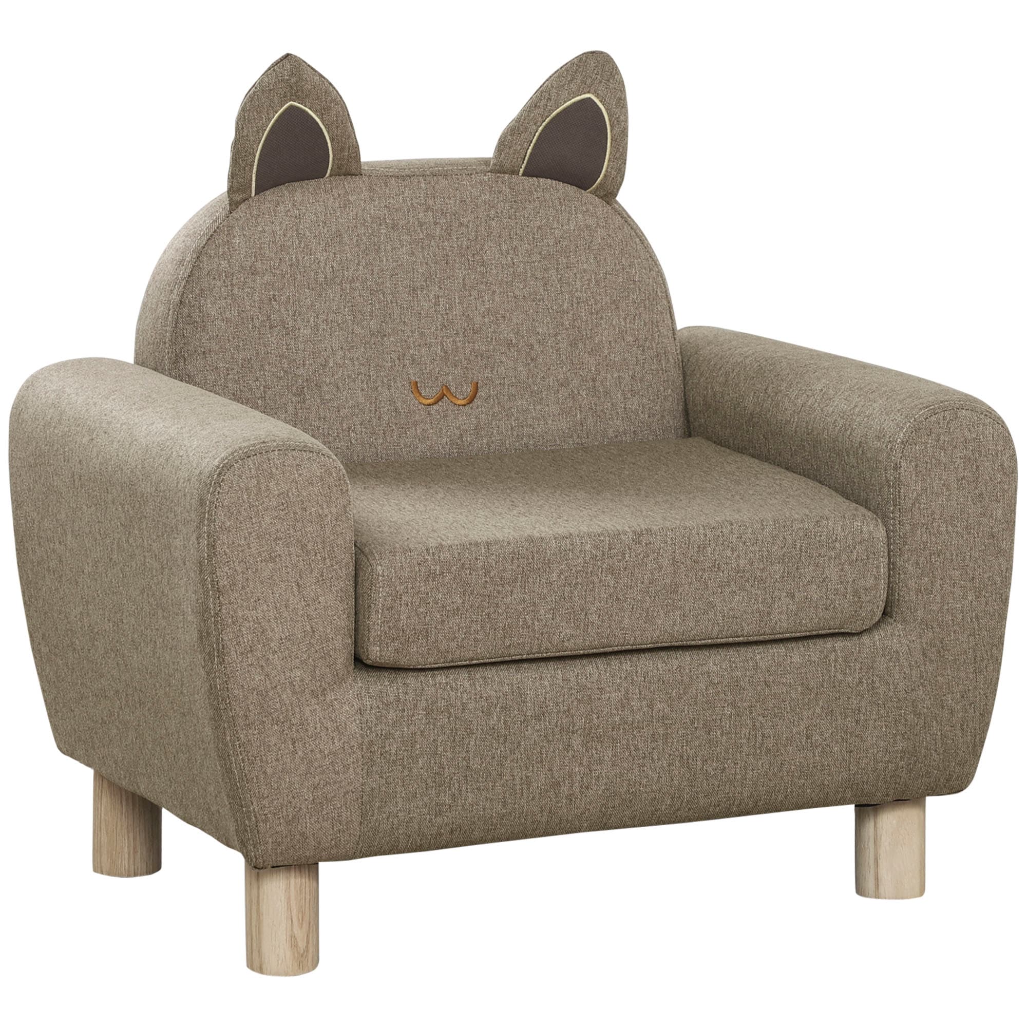 HOMCOM Kids Sofa Toddler Chair Children Armchair for Preschool Bedroom Playroom with Ear Modeling Wood, Cat Scratch Resistant, Brown | Aosom UK