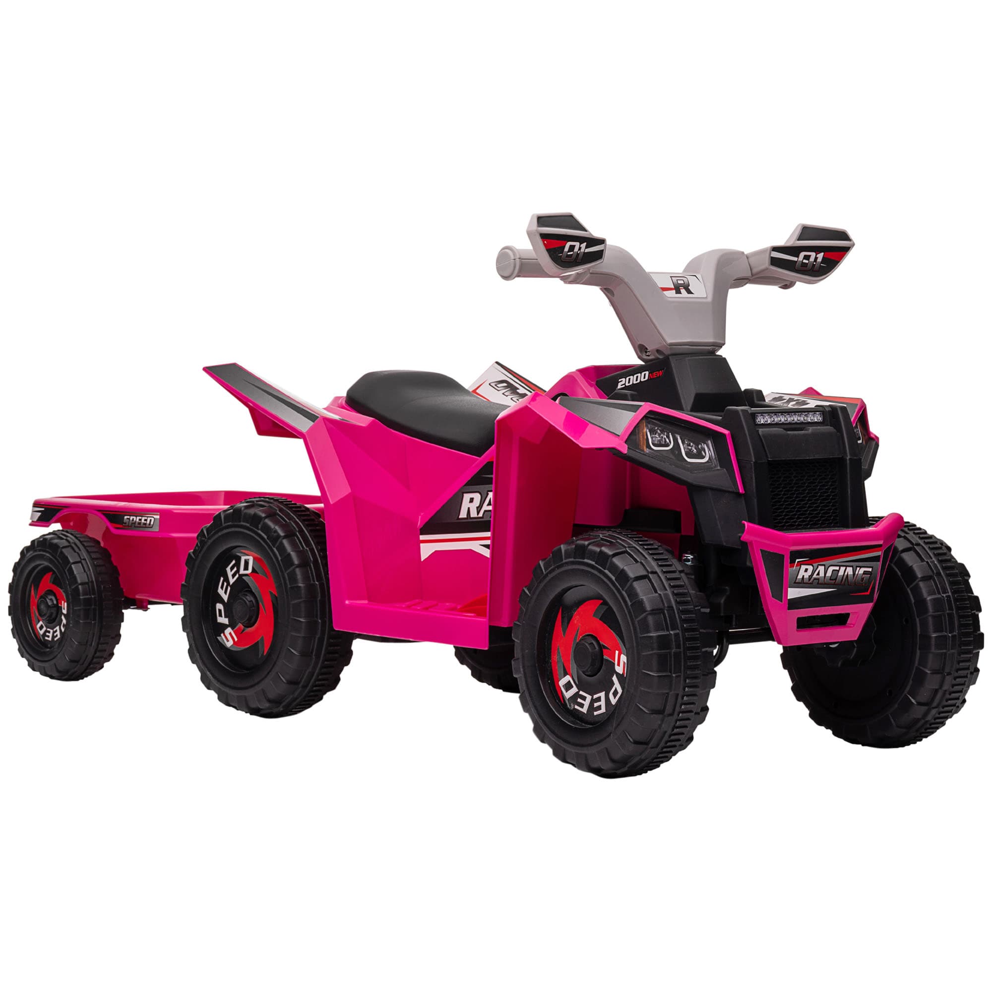 HOMCOM 6V Electric Quad Bike for Toddlers with Rear Storage Trailer, Durable Wheels, for Ages 18-36 Months, Pink | Aosom UK