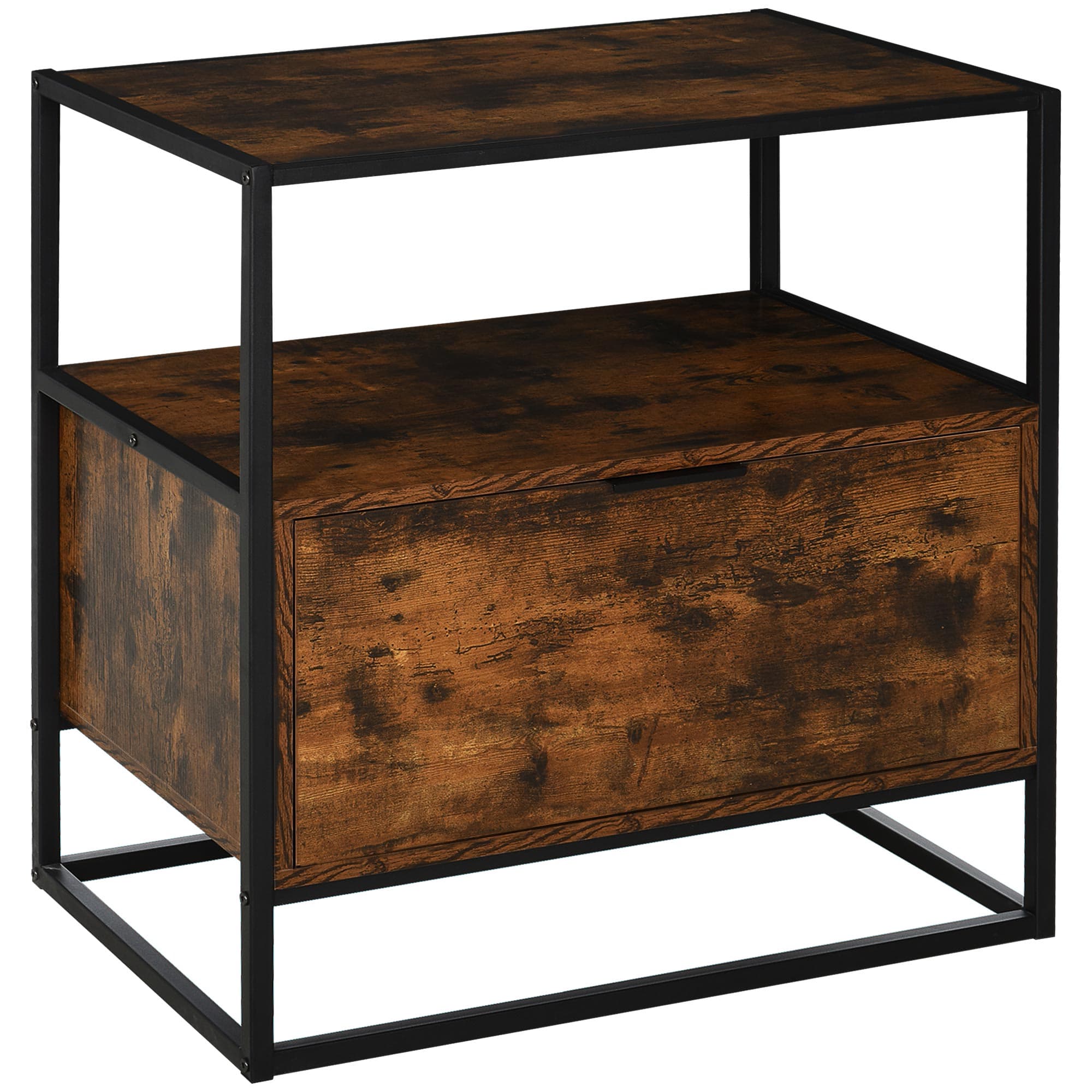HOMCOM Industrial Side Table: Retro Steel-Frame Unit with Drawer, Open Shelf, Two-Tone Finish