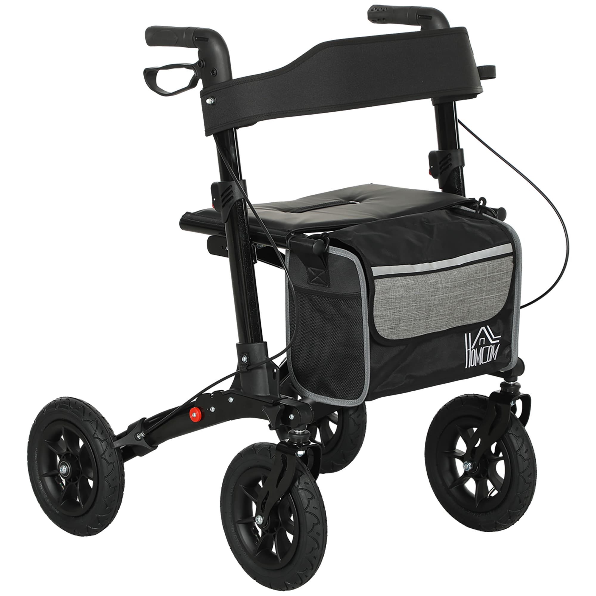 HOMCOM Folding Rollator Walker with Padded Seat, Backrest, Lightweight Walking Frame with Dual Brakes, All-terrain Wheels, 4 Wheeled Walker, Black