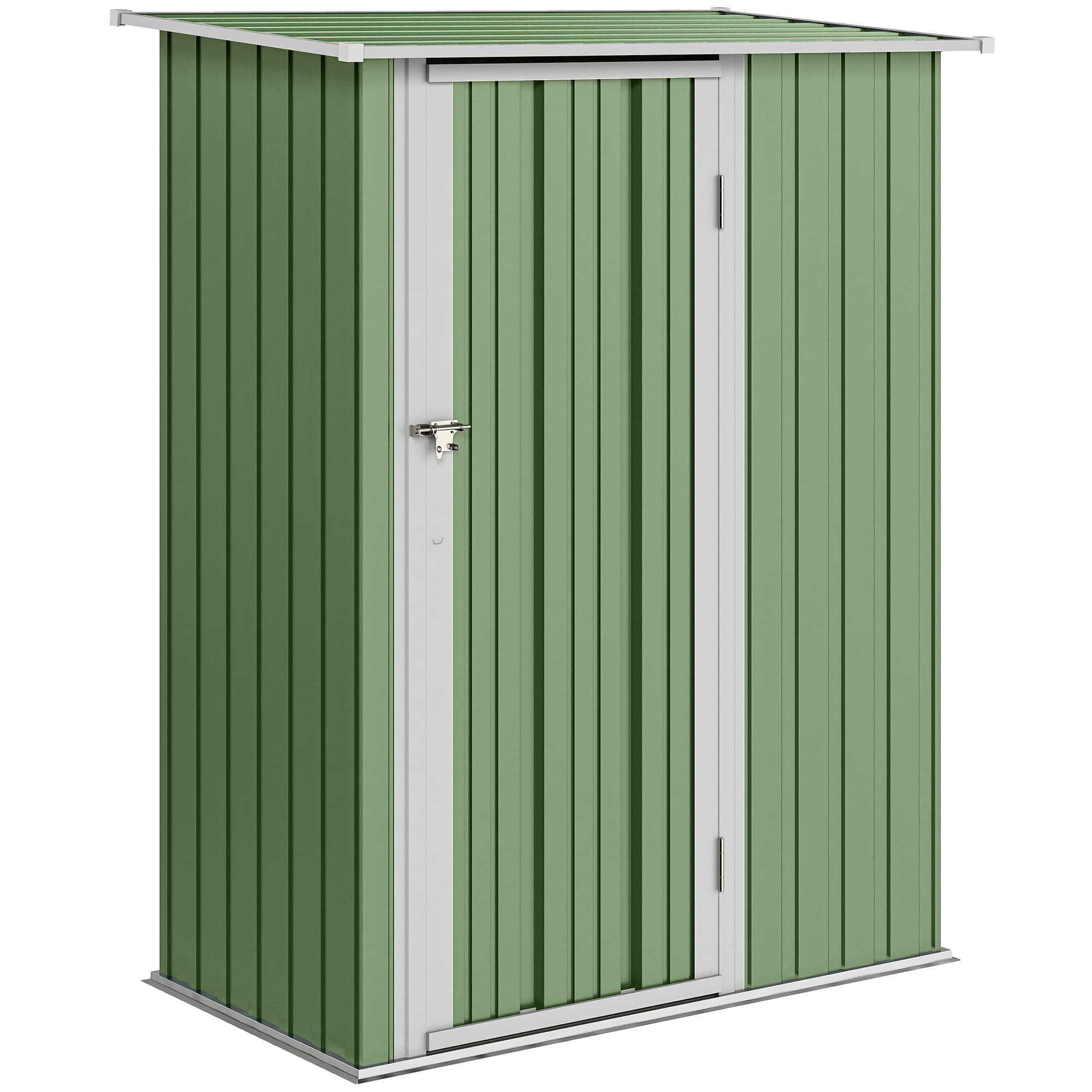 Outsunny 1.4 x 0.8m Tool Cabinet with Sloped Roof & Lockable Door, Outdoor Organiser for Patio Furniture, Light Green | Aosom UK