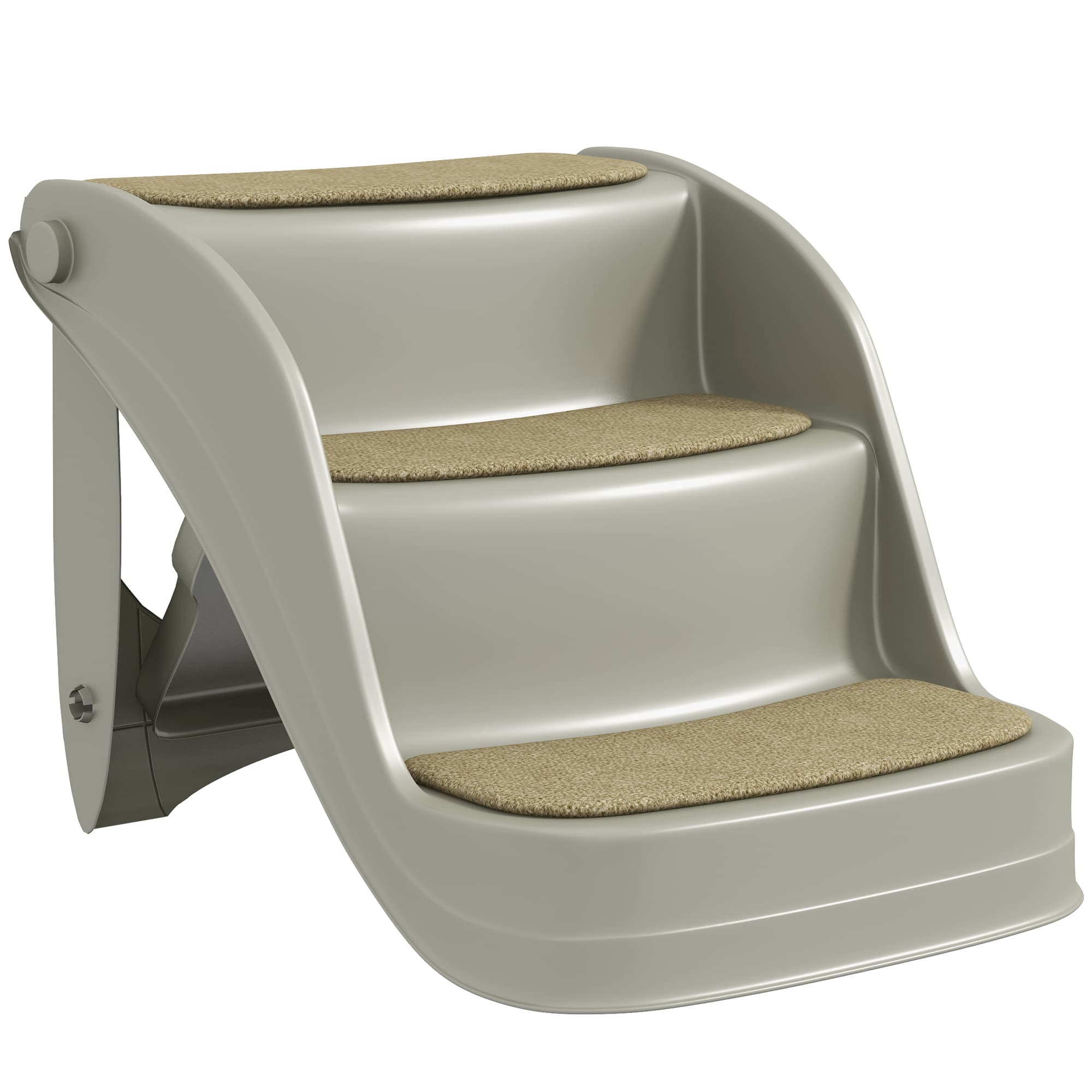 PawHut Foldable Pet Stairs 3 Steps with Non-slip Mats for Small Dogs, Grey | Aosom UK