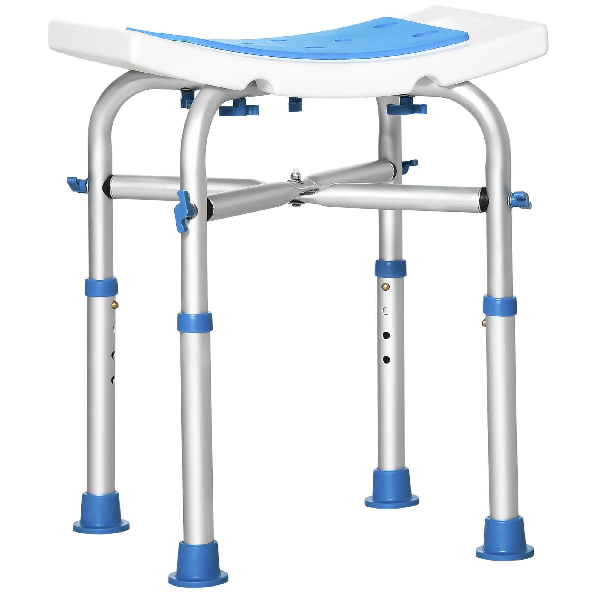 HOMCOM Shower Serenity: Adjustable Padded Stool, Non-Slip with Handle, Sapphire Blue | Aosom UK