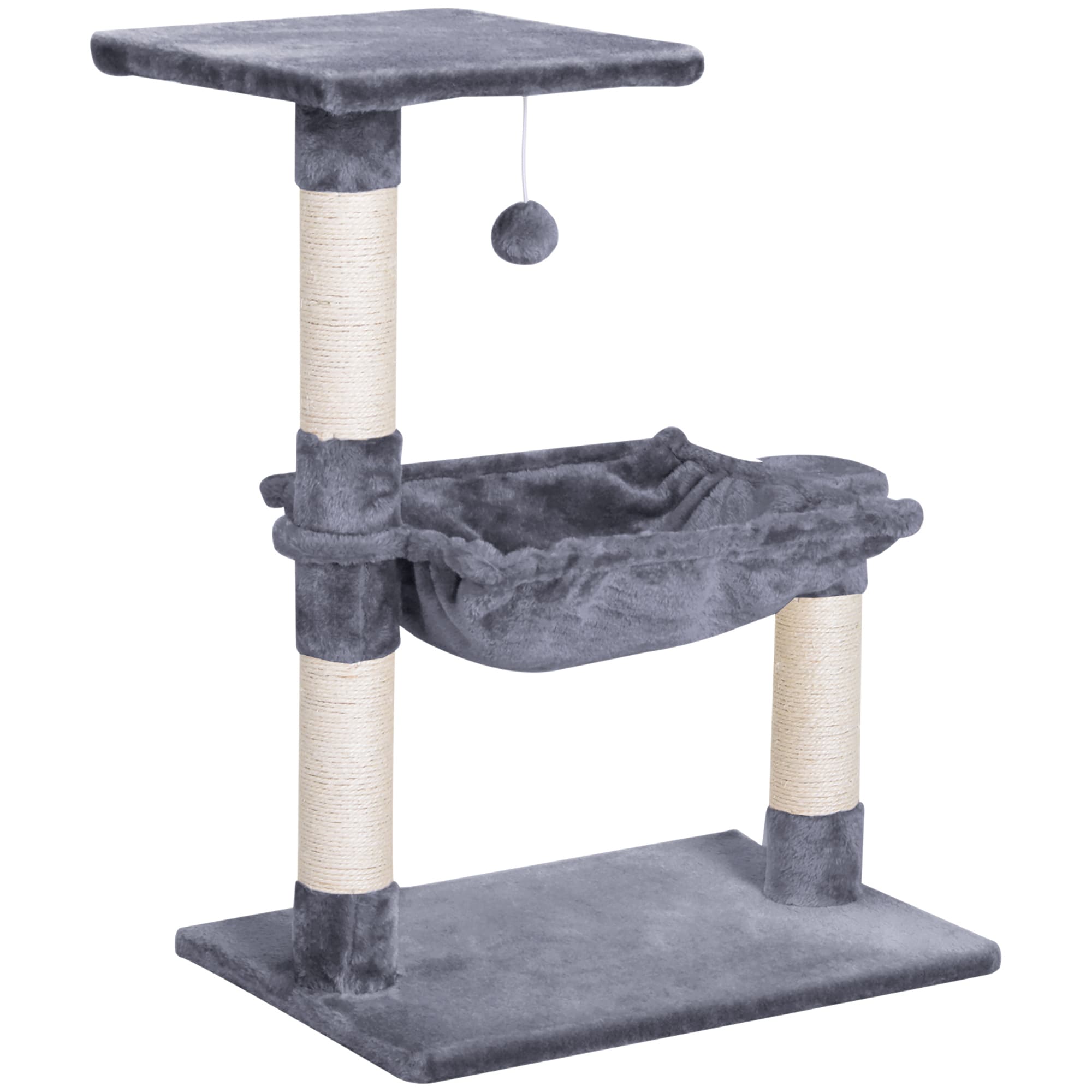 PawHut Cat Scratching Post, 2-Tier with Sisal Rope and Dangle Toy, Interactive, Beige | Aosom UK