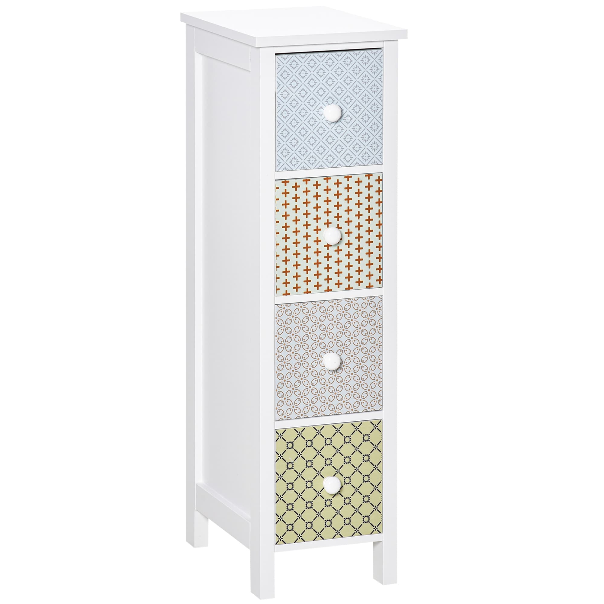 HOMCOM Bedroom Chest of Drawers, 4-Drawer Dresser, Storage Organizer, Toilet Tissue Cabinet, White | Aosom UK