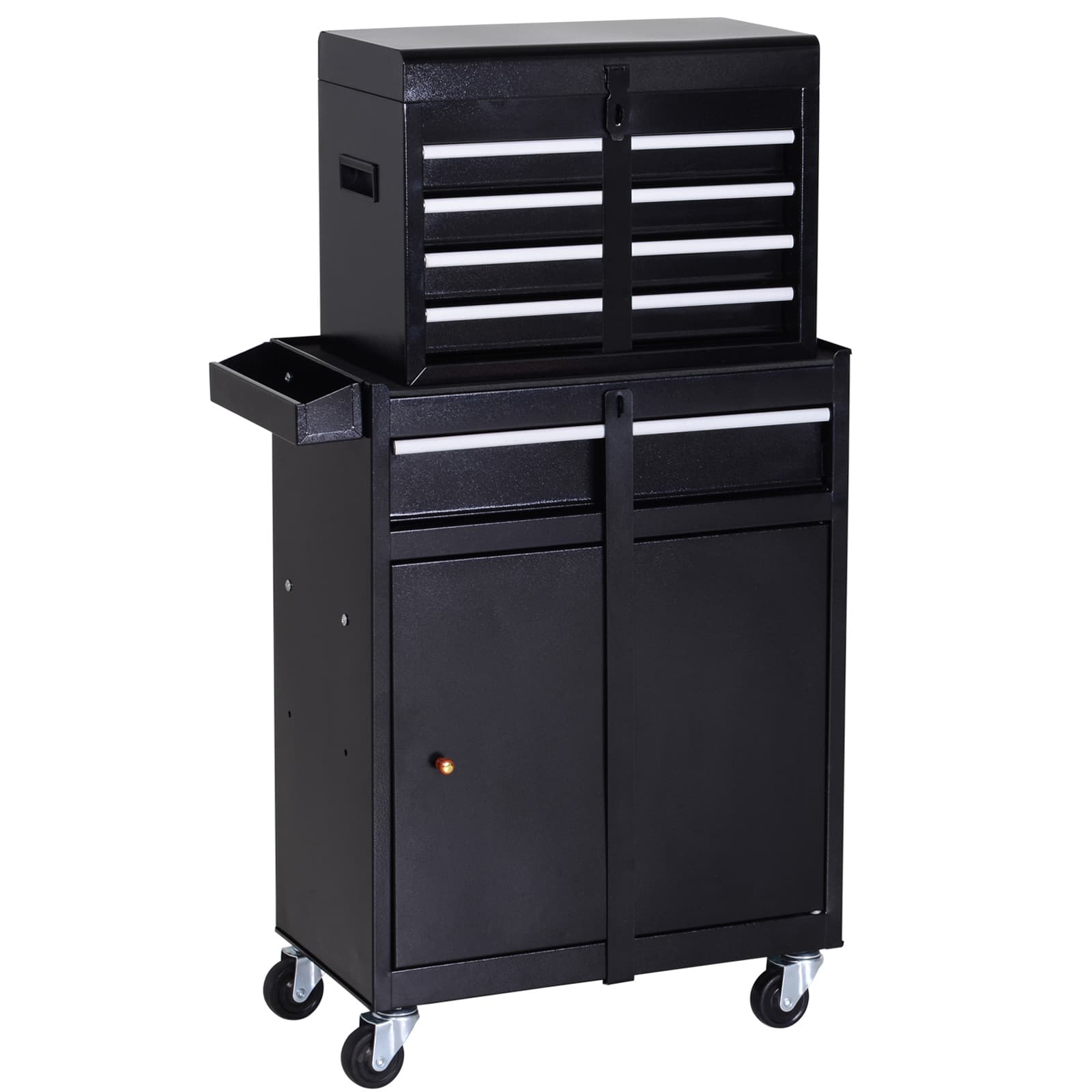 DURHAND Metal Tool Chest, 2 in 1 Cabinet with 5 Drawers, Pegboard & Wheels, Workshop Storage, Black | Aosom UK