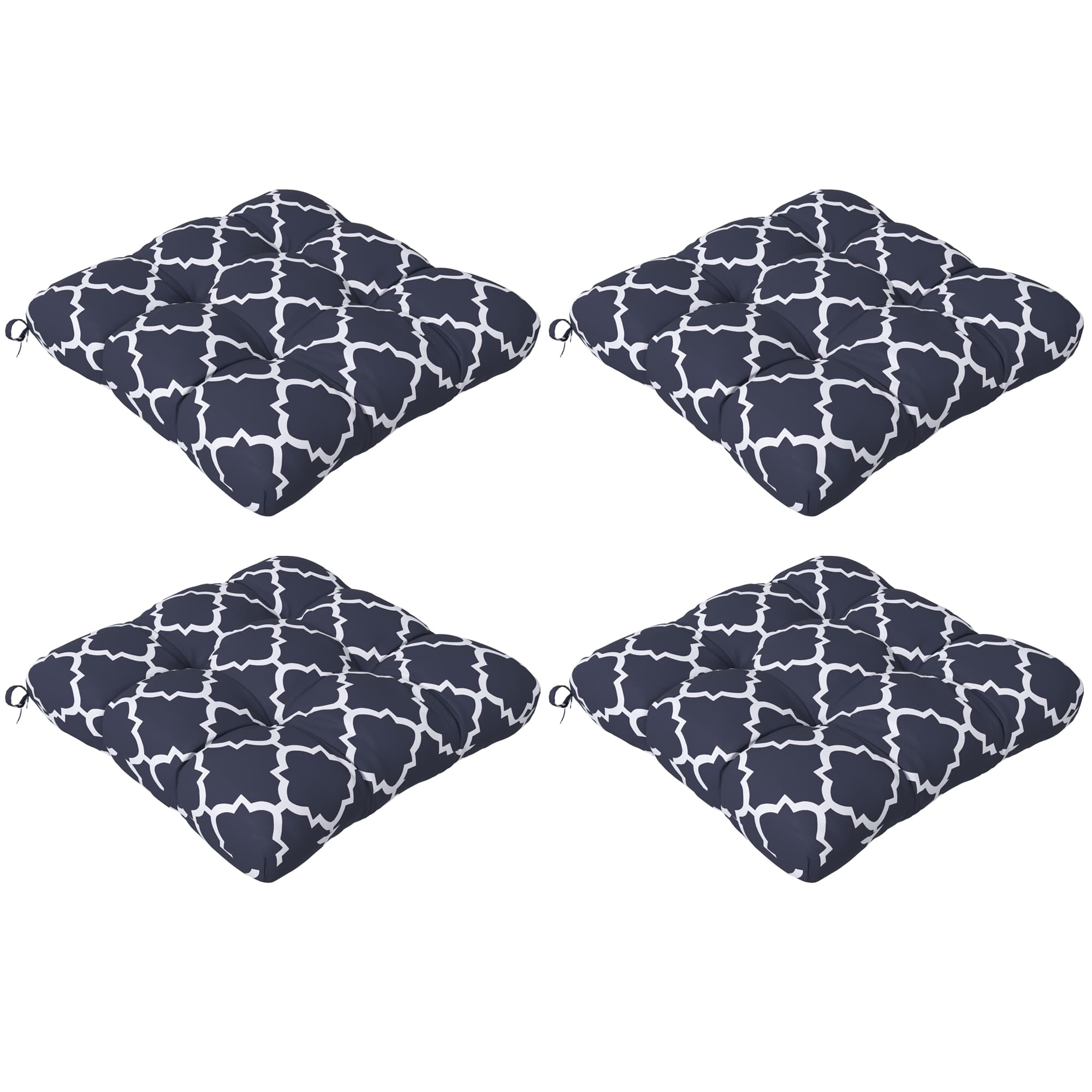 Outsunny Replacement Cushions: 4-Piece Indoor Outdoor Seat Pads with Ties for Patio Chairs, Blue | Aosom UK