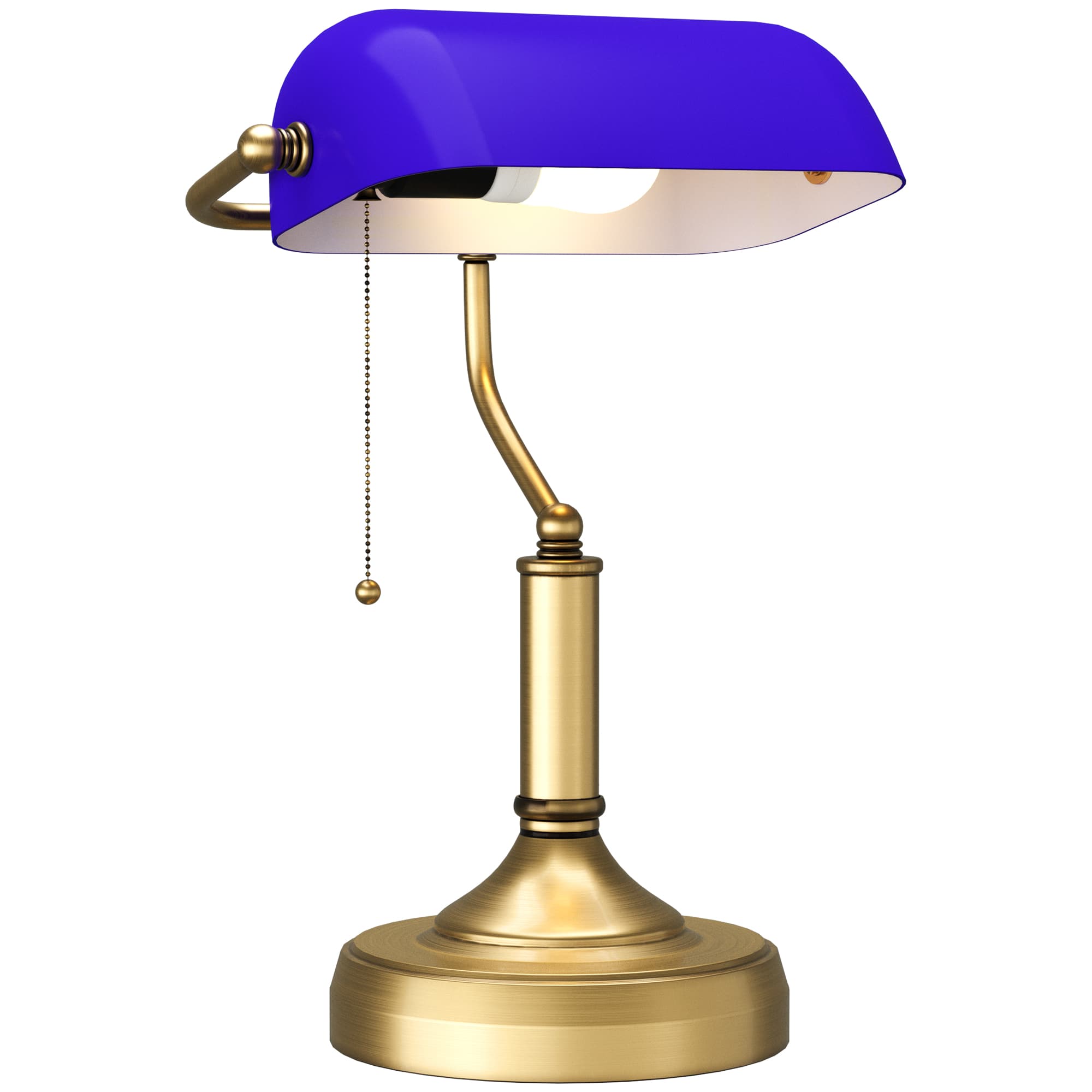 HOMCOM Banker's Desk Lamp with Antique Bronze Tone Base, Table Lamp with Blue Glass Shade for Home Office, Blue | Aosom UK