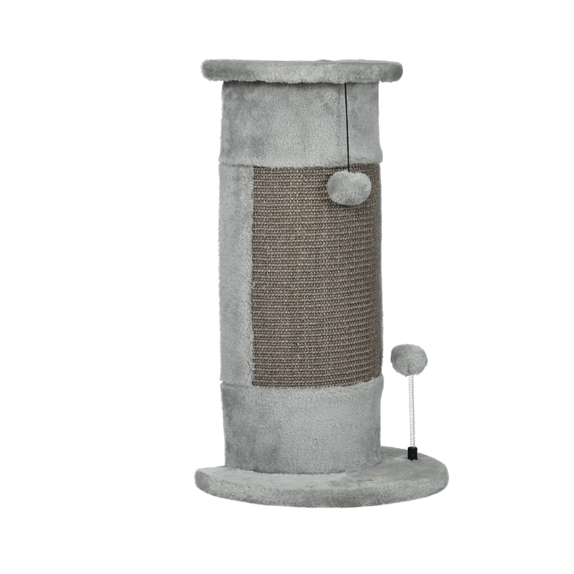 PawHut Corner Wall Cat Scratching Post, 58cm Claw Scratcher with Plush Cover & Sisal Rope, Play Toy Balls, Grey | Aosom UK