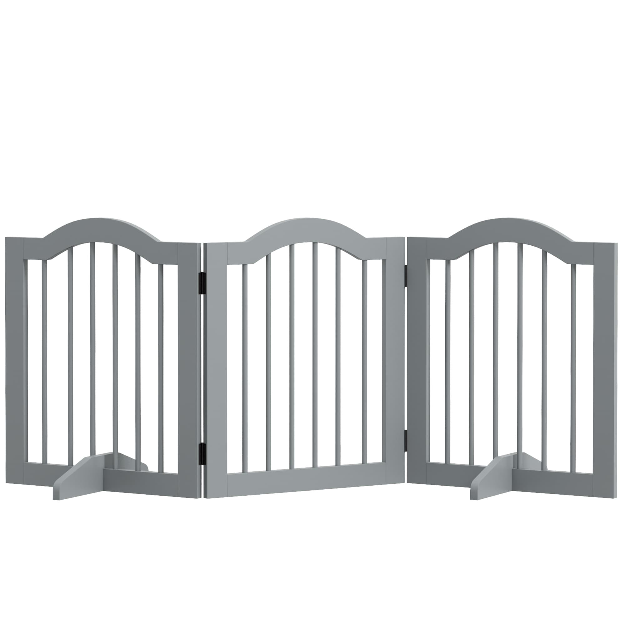 PawHut 3 Panels Dog Gate w/ Support Feet Fence Safety Barrier Freestanding Wood Light Grey | Aosom UK
