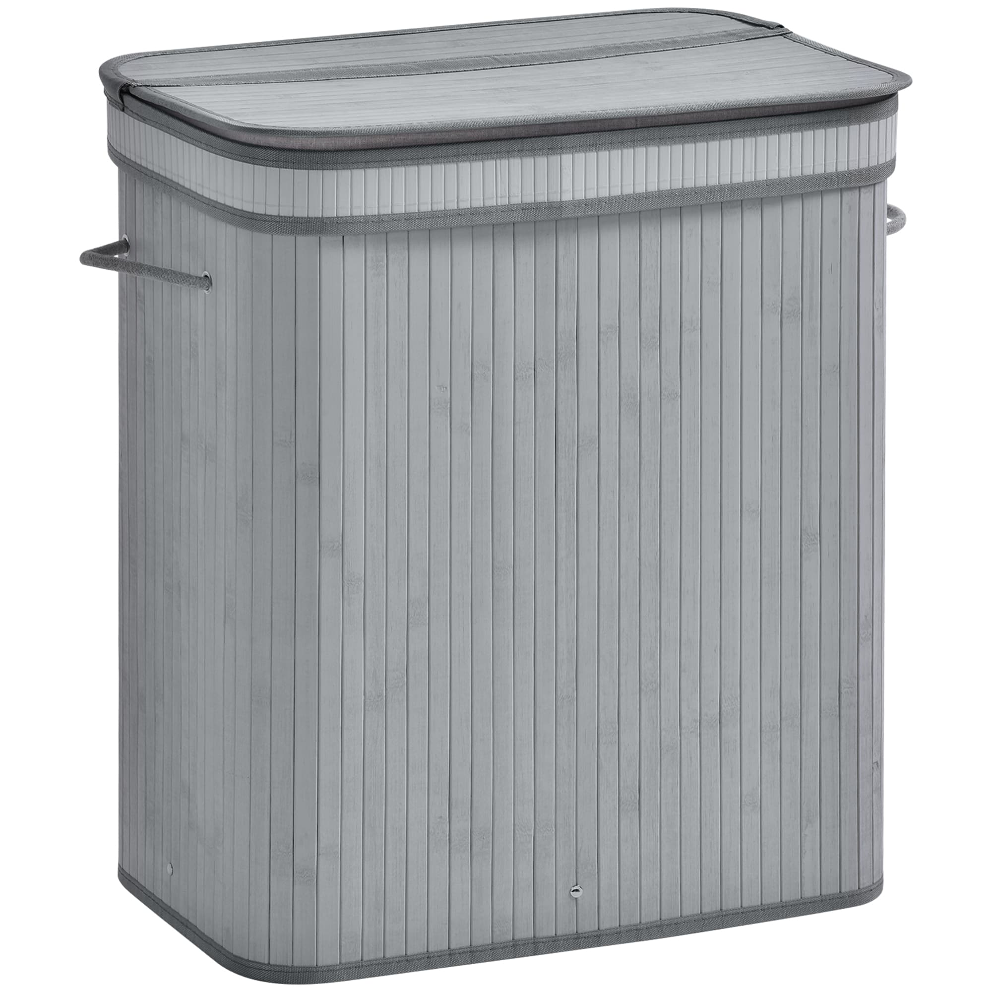 HOMCOM Laundry Basket, 100L Natural Wood, Single Compartment with Flip Lid, Removable Liner, Handles, Grey | Aosom UK