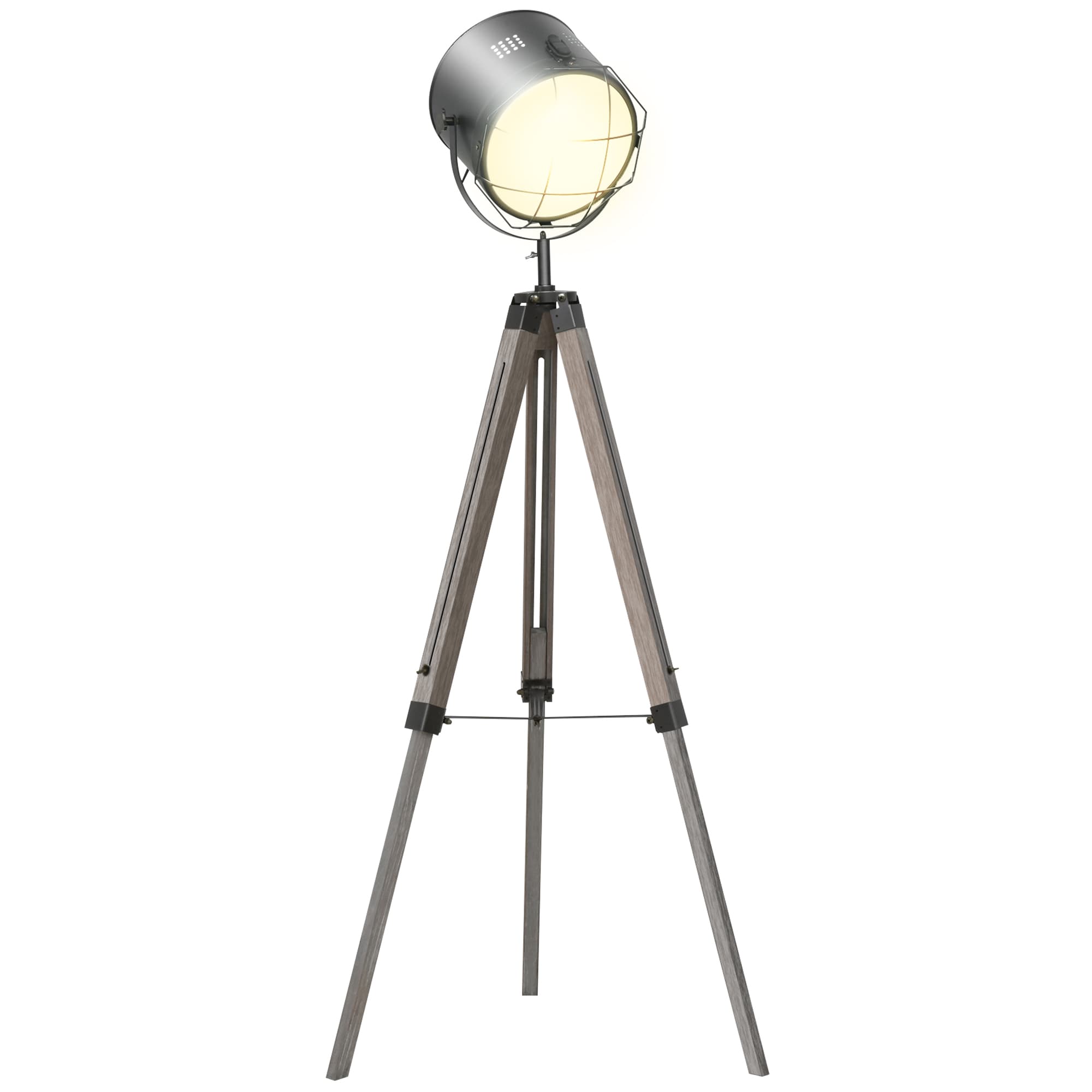 HOMCOM Tripod Floor Lamp: Industrial Vintage Spotlight with Wooden Legs for Living Room & Bedroom, E27 Base | Aosom UK