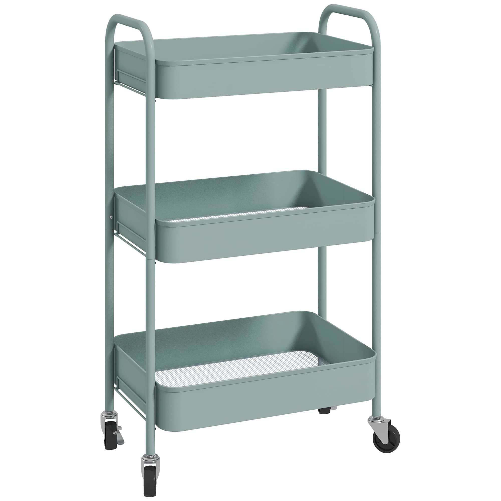 HOMCOM Three-Tier Steel Storage Trolley - Light Blue | Aosom UK