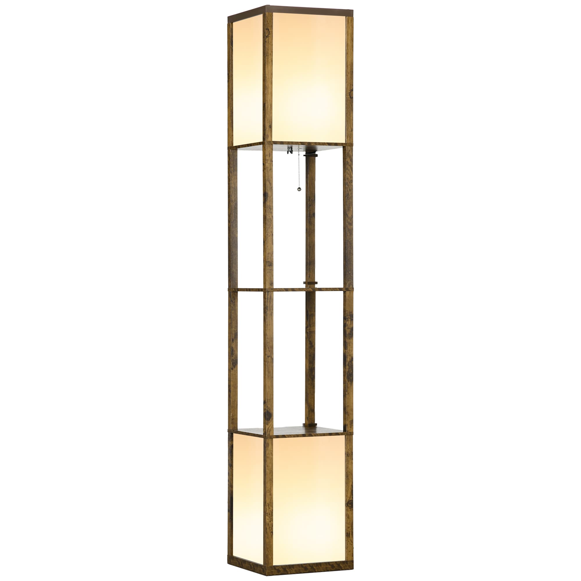 HOMCOM Modern Shelf Floor Lamp with Dual Ambient Light, Standing Lamp Living Room, Bedroom, 156cm, Brown | Aosom UK