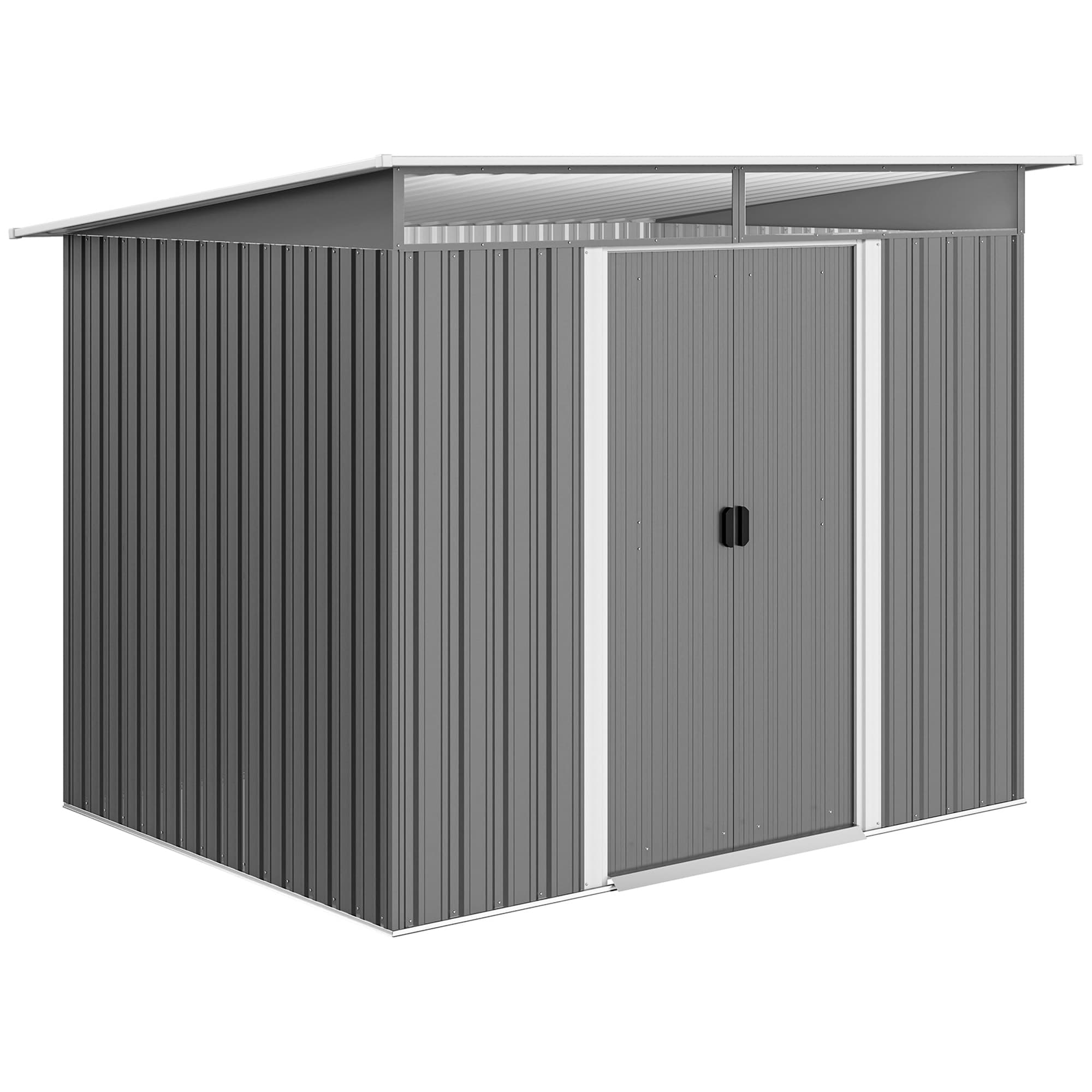 Outsunny 8.5 x 6ft Garden Storage Shed Metal House Hut Gardening Tool Storage with Tilted Roof and Ventilation, Grey | Aosom UK