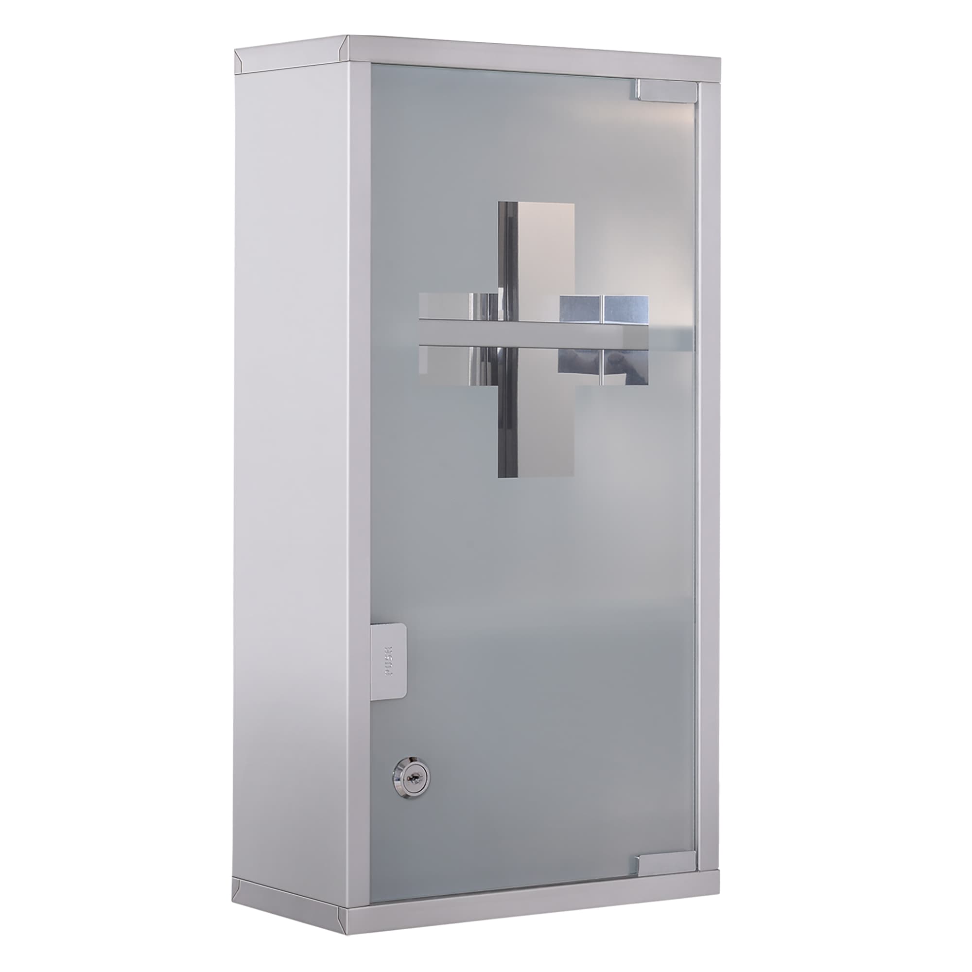 HOMCOM Lockable Medicine Cabinet: Stainless Steel Wall-Mounted Unit with 2 Shelves & Security Glass Door, 48cm Height | Aosom UK
