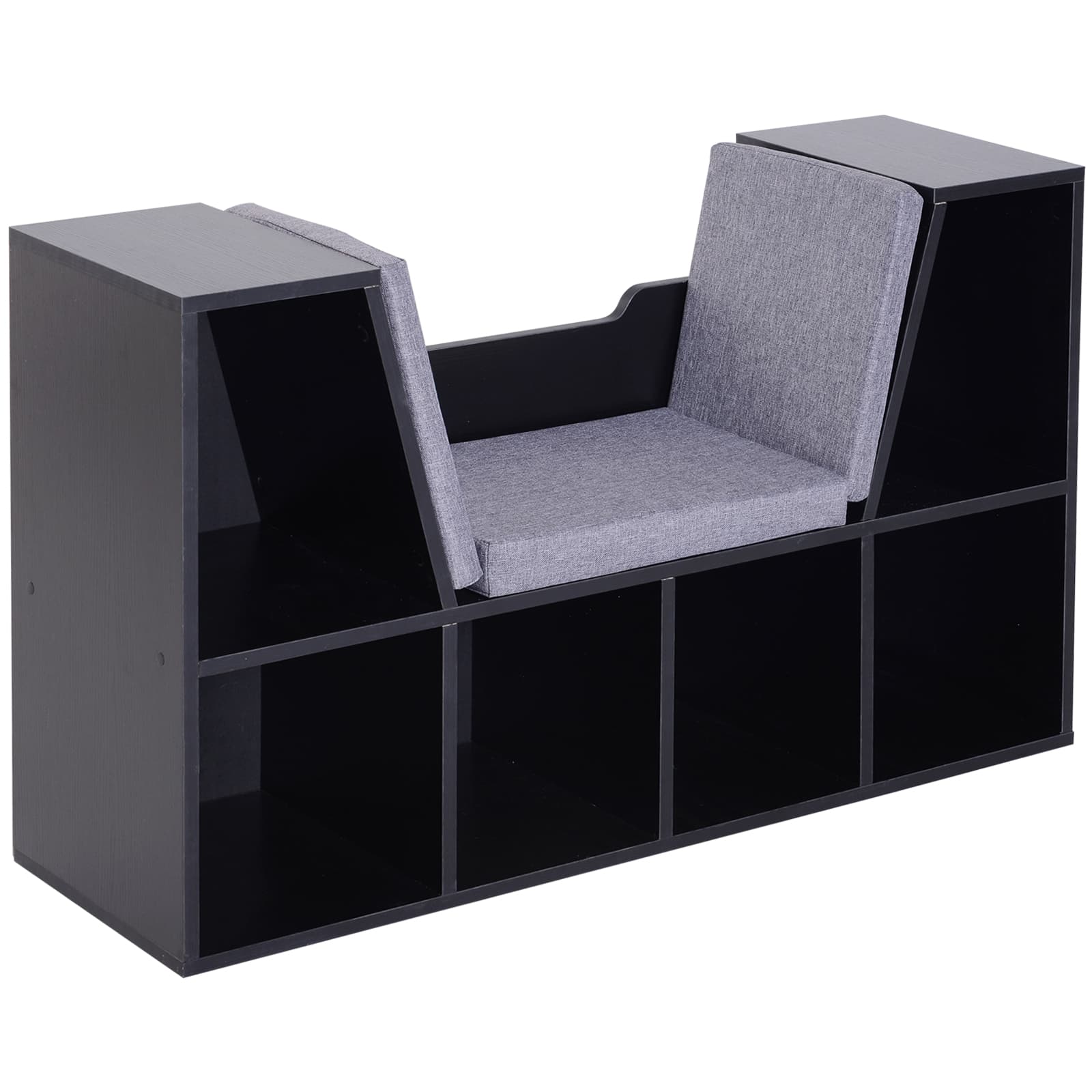 HOMCOM Bookcase Shelf Storage Seat with Cushion Sideboard Kids Children Reading Bedroom Living Room Organizer Black | Aosom UK