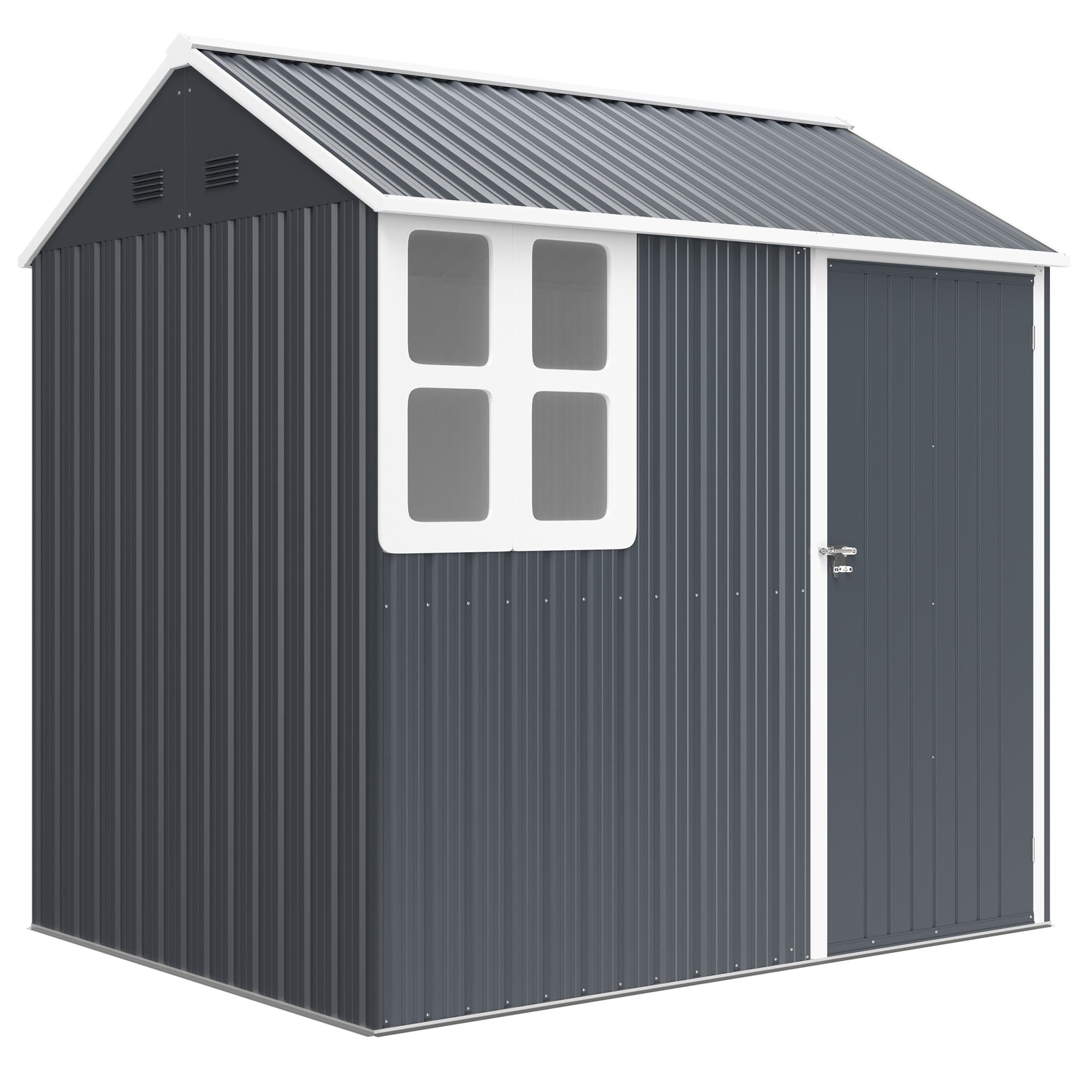 Outsunny large garden shed shed for tools and shed for gardening 7x6ft Galvanised with Latch Dark Grey | Aosom UK