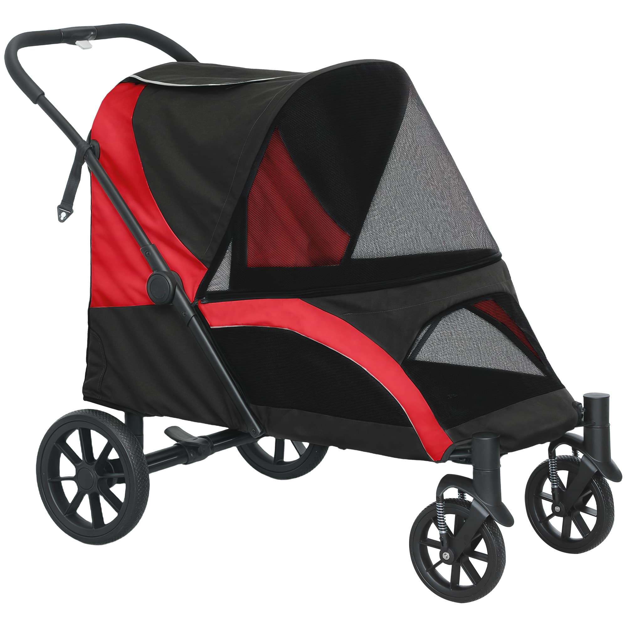 PawHut Easy Folding Pet Stroller for Large Dogs with 4 Big Wheels, Shock Absorb Frame, Safety Leashes, Brakes, Black