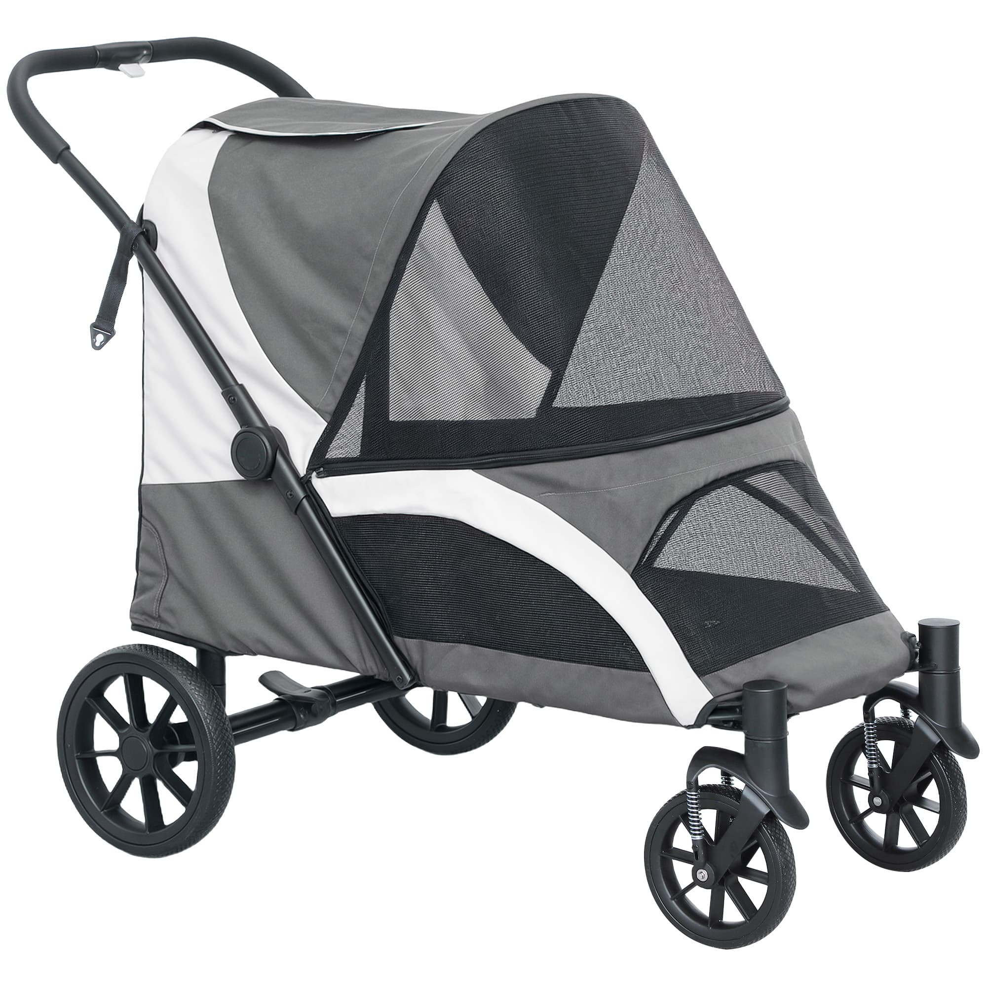 PawHut Easy Folding Pet Stroller for Large Dogs with 4 Big Wheels, Shock Absorb Frame, Safety Leashes, Brakes, Dark Grey