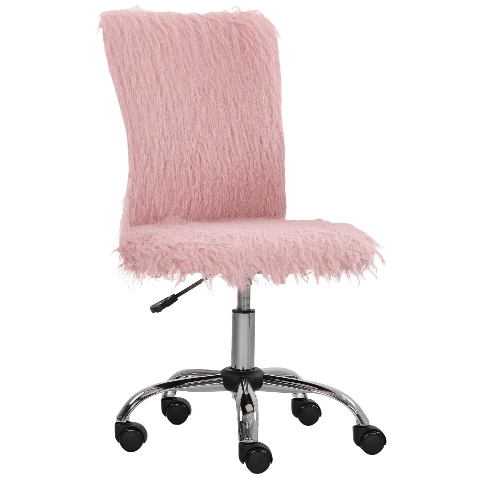 HOMCOM Plush Office Desk Chair, Modern Armless Swivel Vanity Chair with Adjustable Height for Home Office, Bedroom, Living Room, Pink | Aosom UK