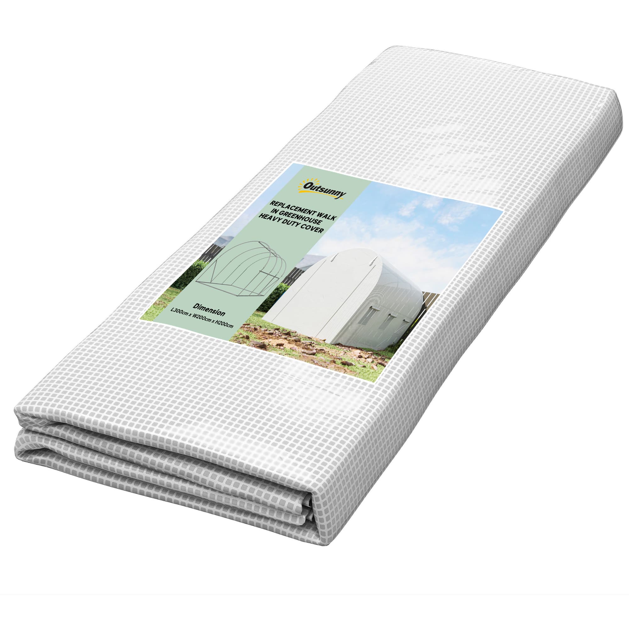 Outsunny 3 x 2 x 2m Greenhouse Replacement Walk-in PE Hot House Cover with 6 Windows Roll-Up and Zipper Door, White