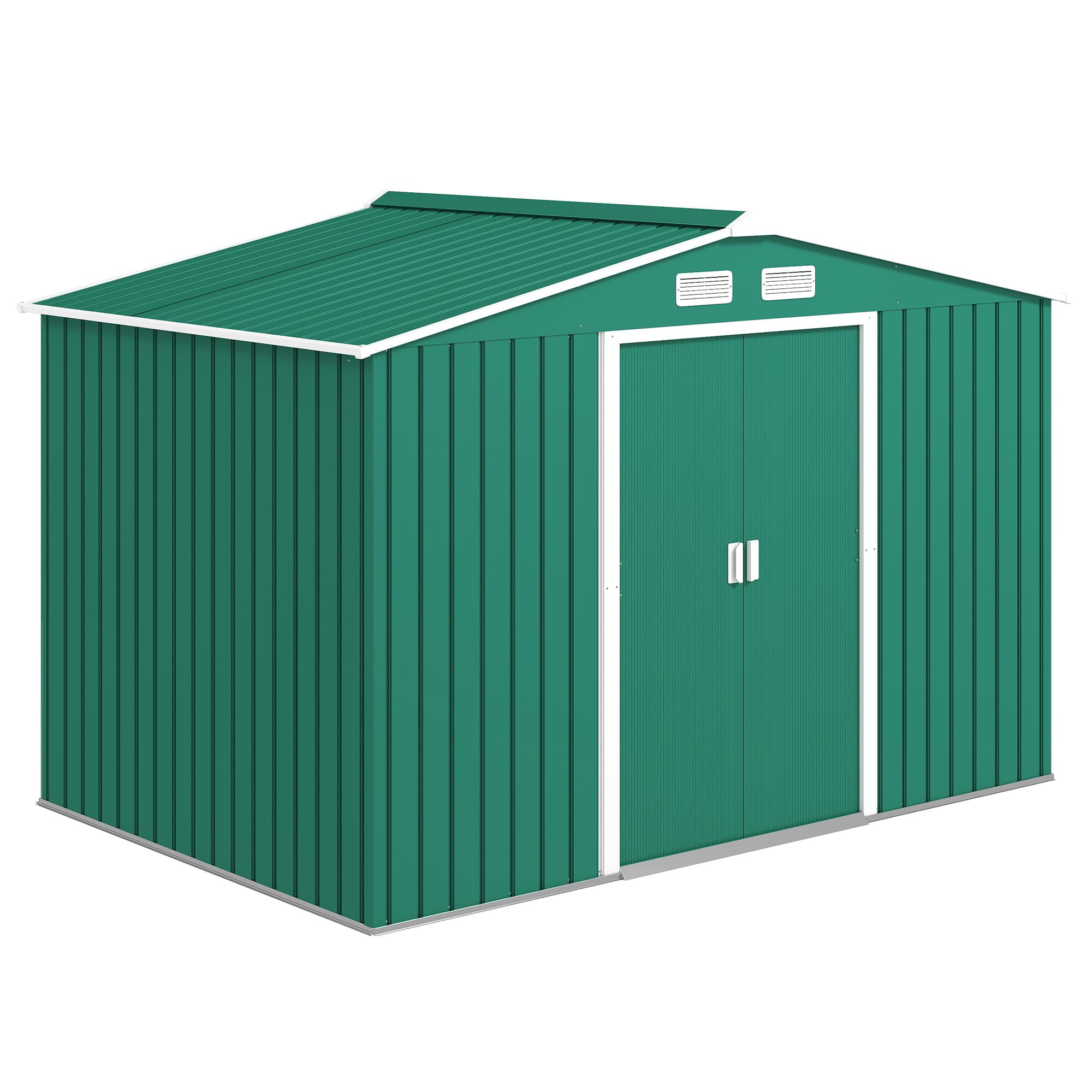 Outsunny Lockable Garden Shed Large Patio Tool Metal Storage Building Foundation Sheds Box Outdoor Furniture (9 x 6 FT, Green) | Aosom UK