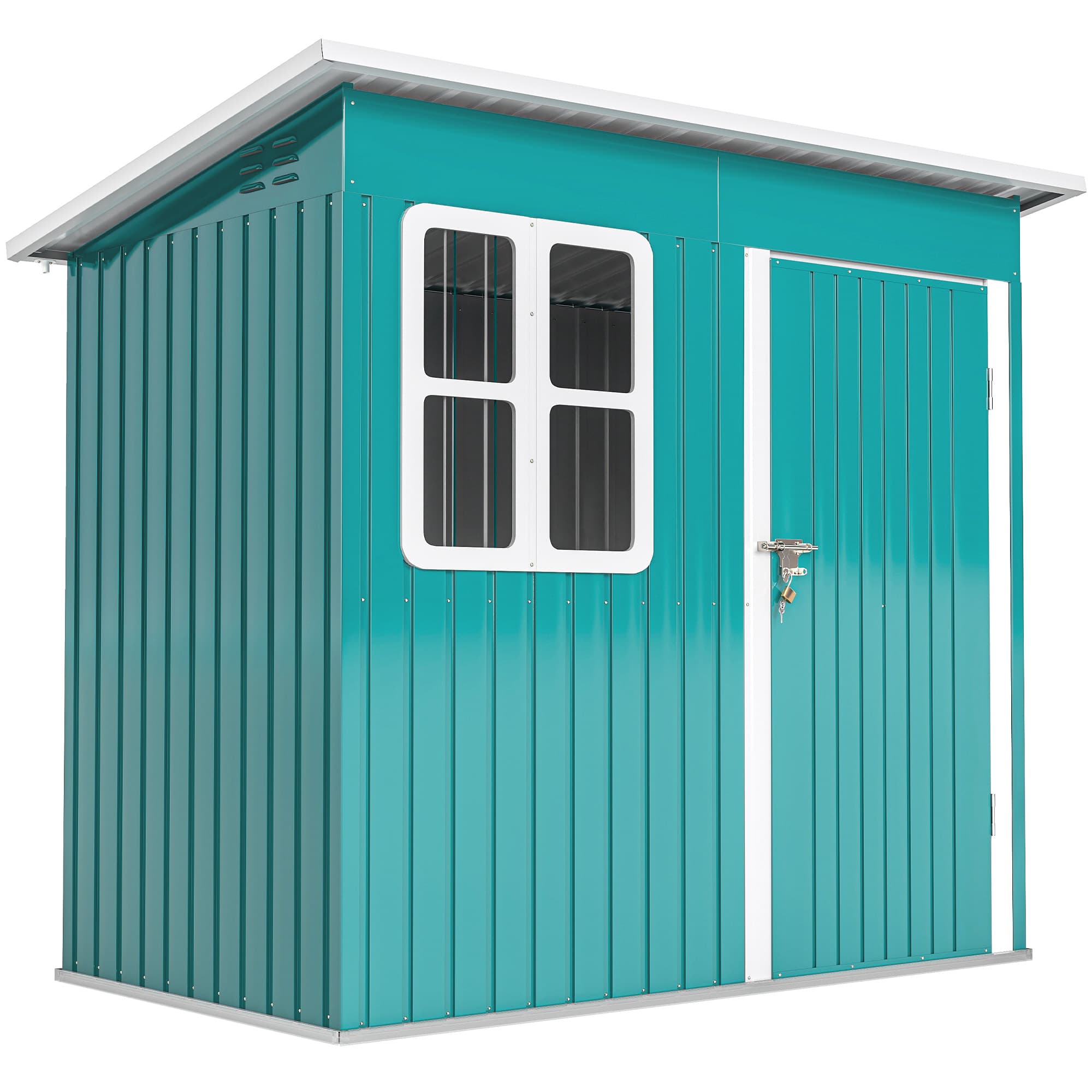 Outsunny 7 x 4ft Outdoor Storage Shed with Galvanised Frame, Window, Lockable Door and Air Vents for Patio Furniture, Green | Aosom UK