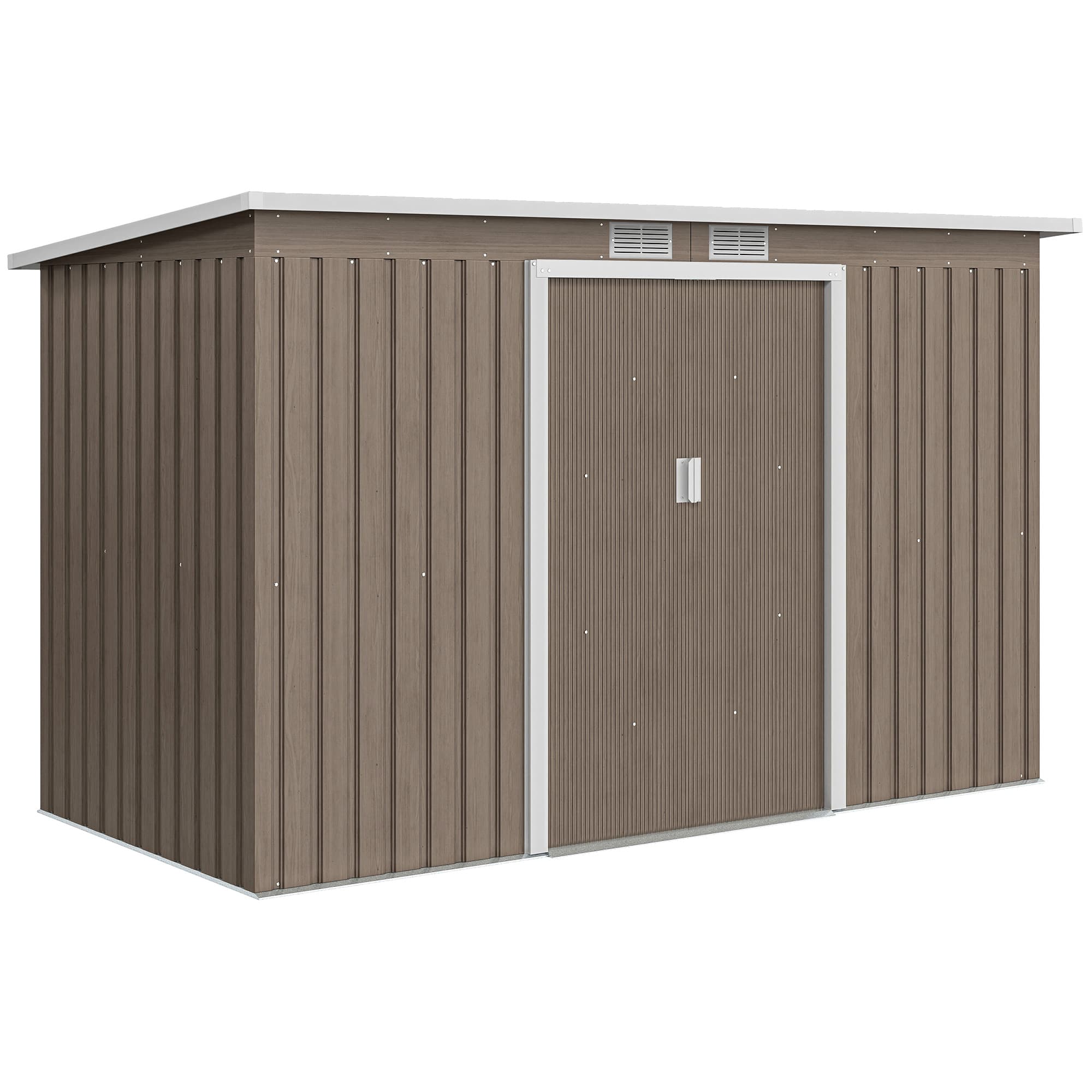 Outsunny 9x4 Metal Garden Shed with Foundation Kit and Sliding Doors, Garden Storage with Ventilations, Light Grey | Aosom UK