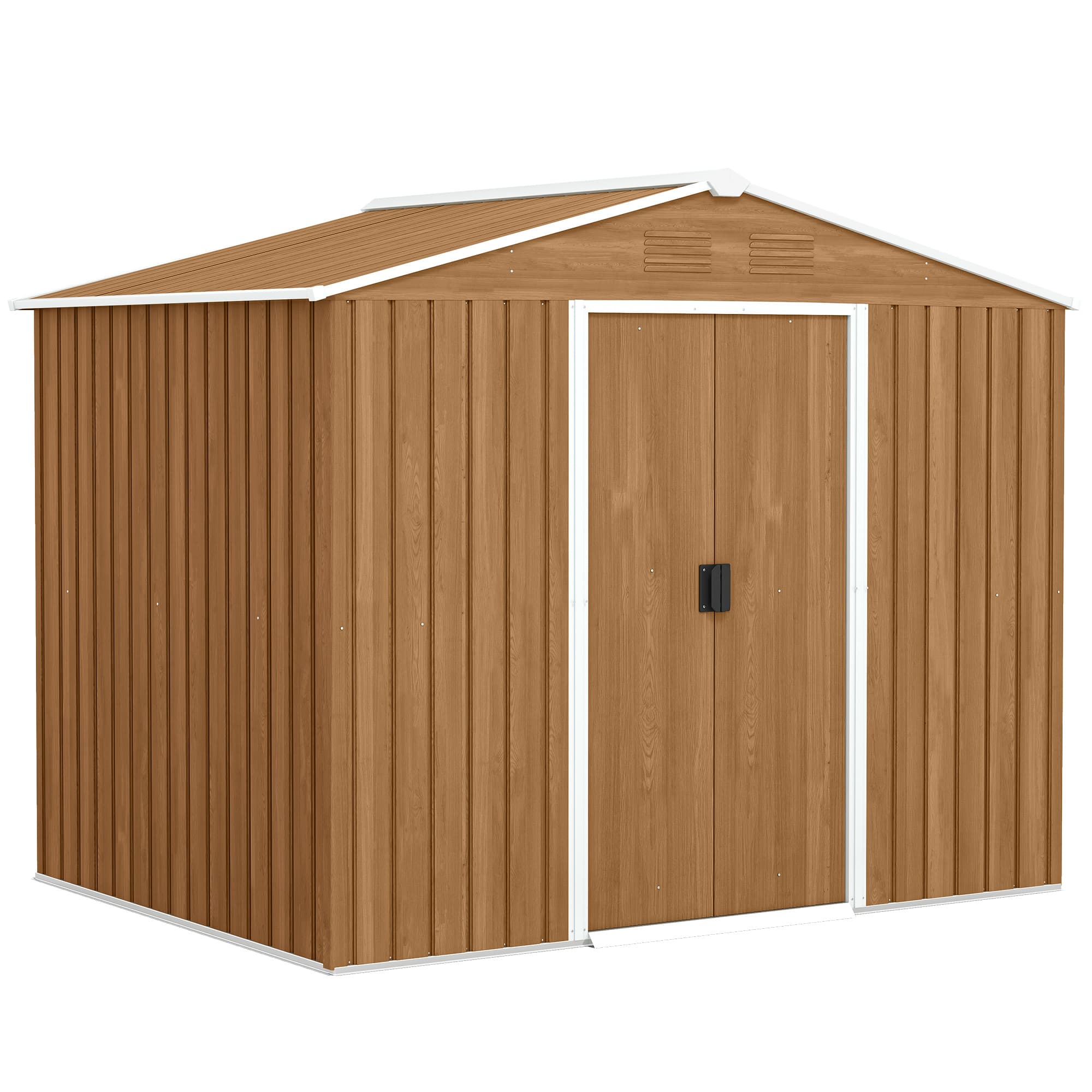 Outsunny 8x6 Metal Storage Shed Galvanised Steel Frame Garden Storage Shed with Sloped Roof, Double Door for Homeowners, Brown | Aosom UK
