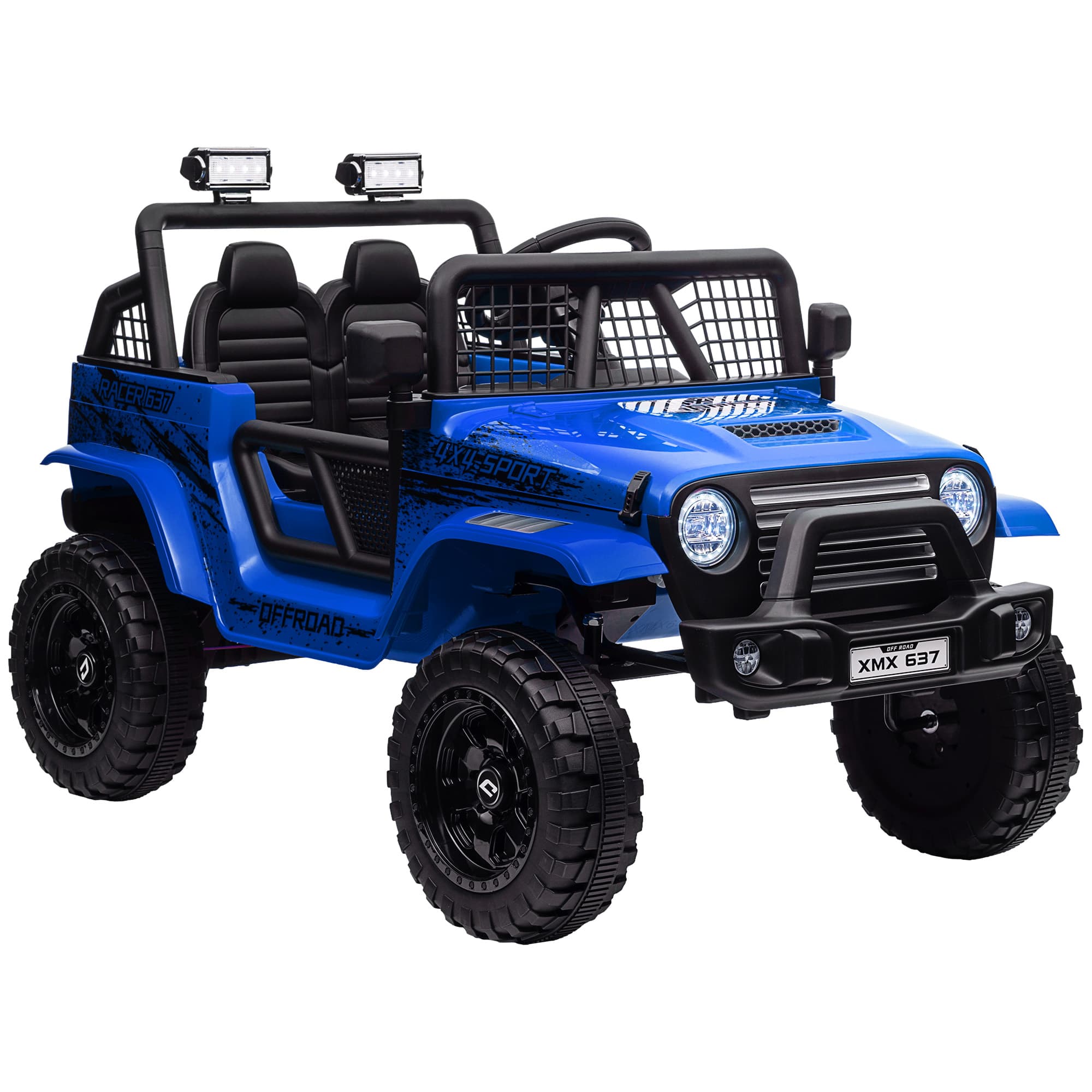 AIYAPLAY 12V Battery Powered Kids Ride On Car, Electric Truck w/ Spring Suspension, Remote, Music Horn Lights - Blue | Aosom UK