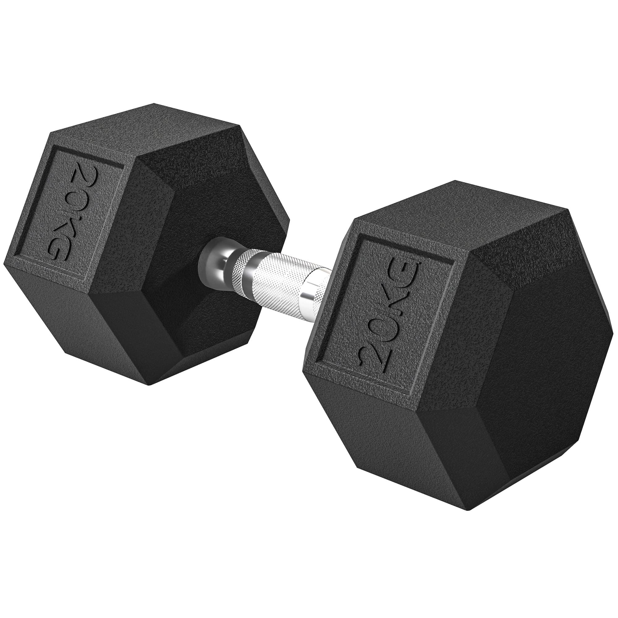 HOMCOM Heavy-Duty Rubber Hex Dumbbell, 20KG, Non-Slip Grip, Home Gym Fitness Weight, Black | Aosom UK