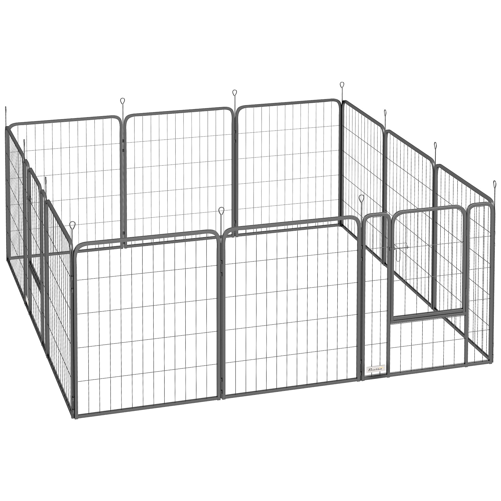PawHut 12 Panels Heavy Duty Dog Playpen with Doors, for Medium Dogs, 80cm High, Black