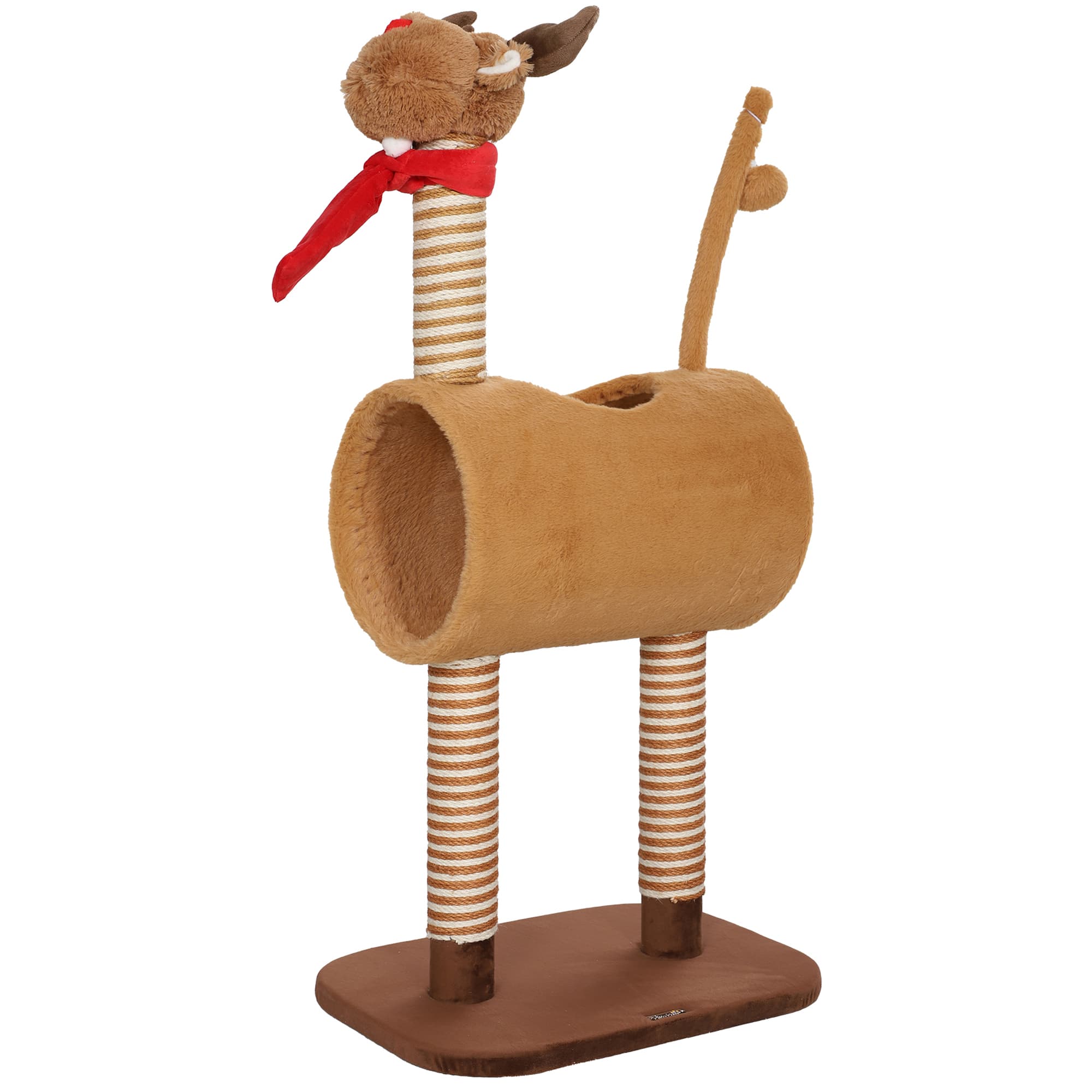 PawHut 98cm Deer Themed Cat Tree with Scratching Posts, Toy Ball, Tunnel, Brown | Aosom UK